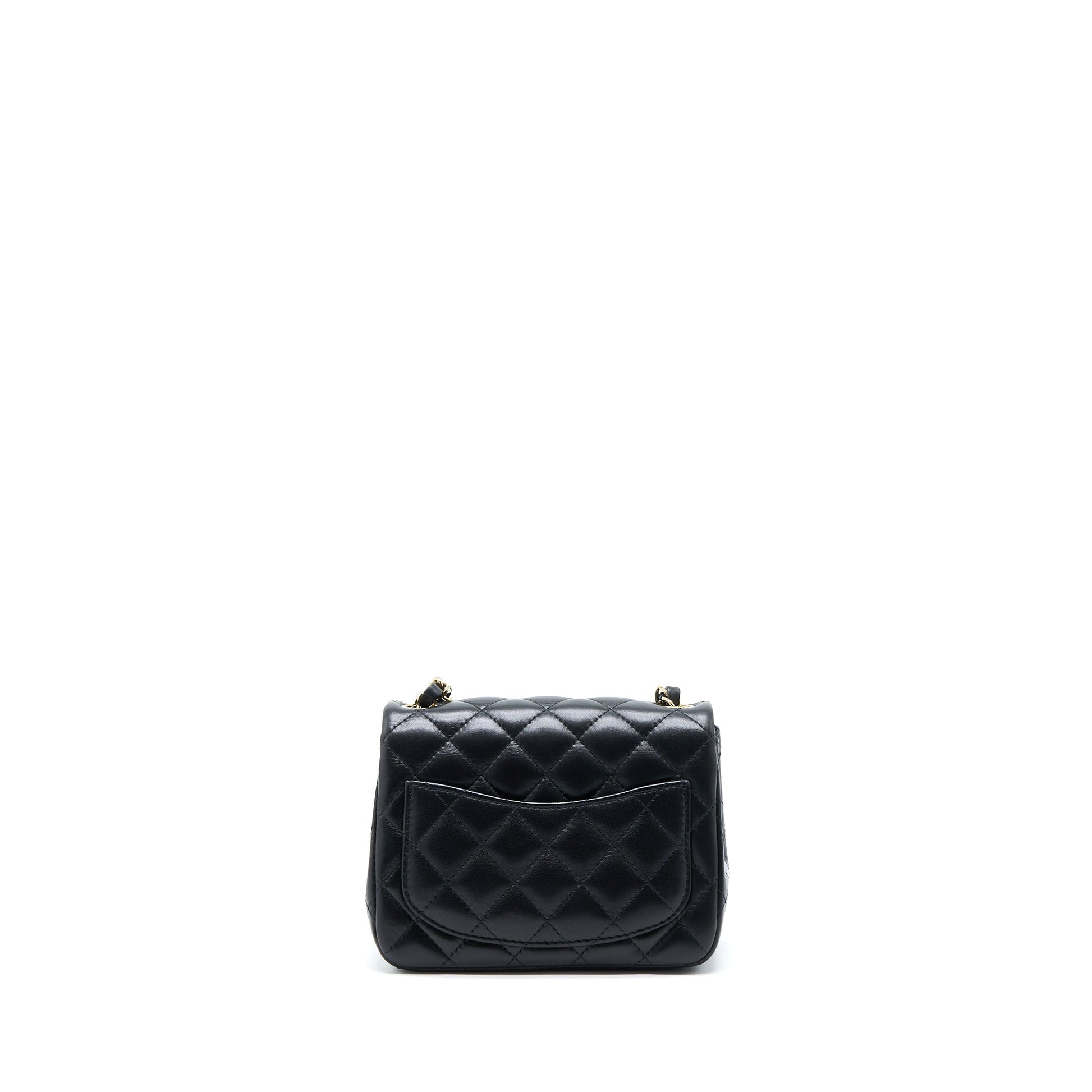 Chanel Square Flap Lambskin LGHW Microchip Black Shoulder Bag Microchip 6