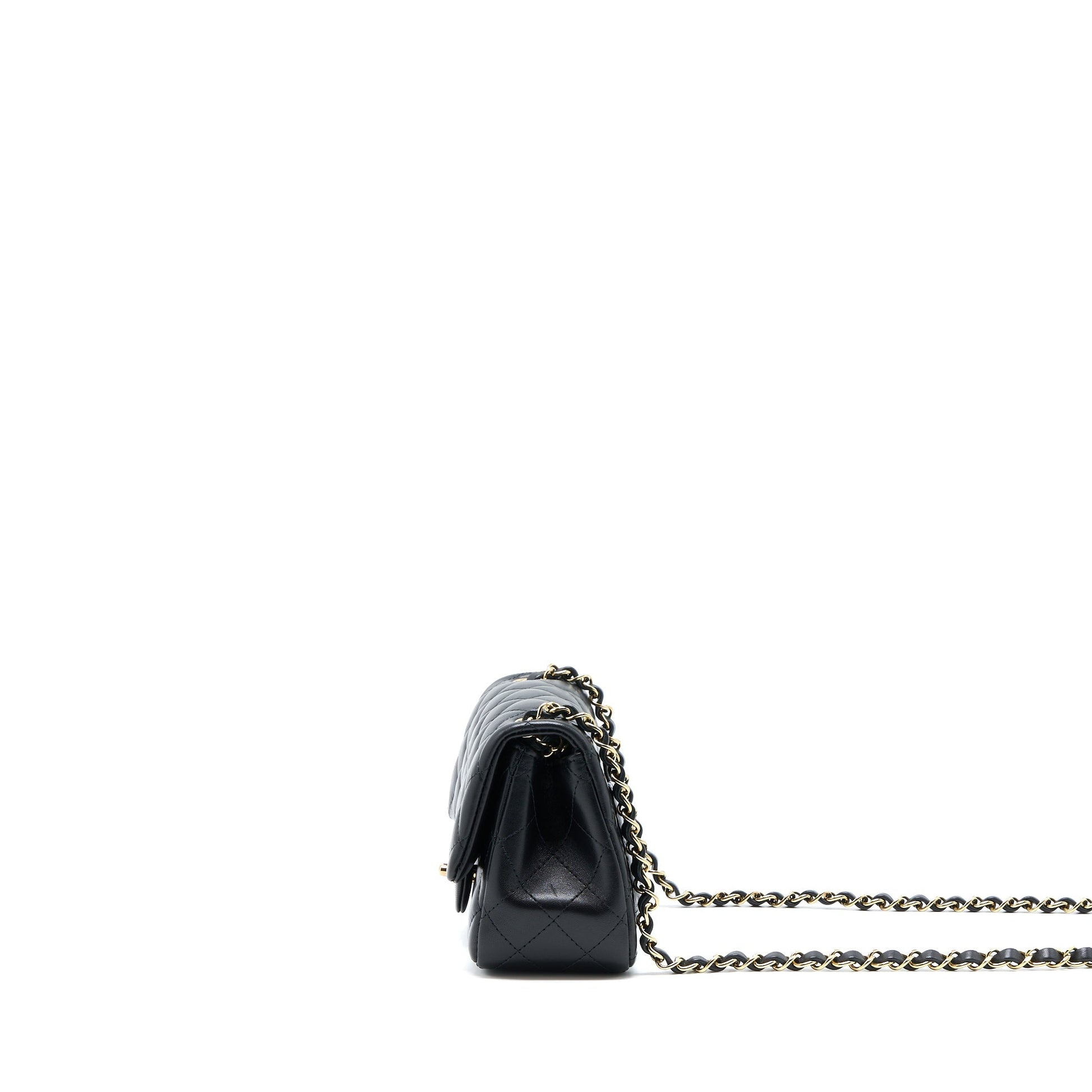 Chanel Square Flap Lambskin LGHW Microchip Black Shoulder Bag Microchip 6