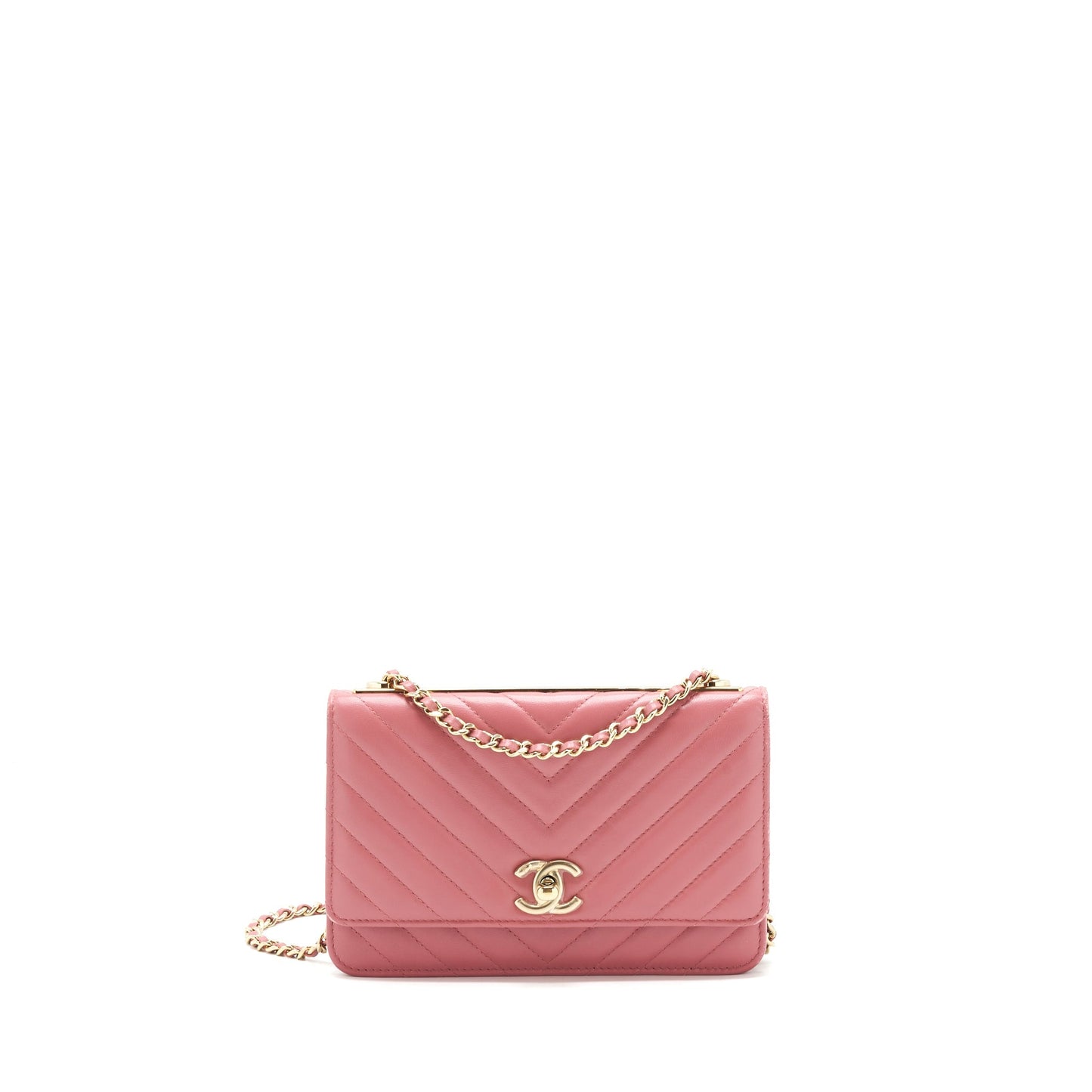 Chanel Chevron trendy CC on Lambskin LGHW Pink Wallet Case