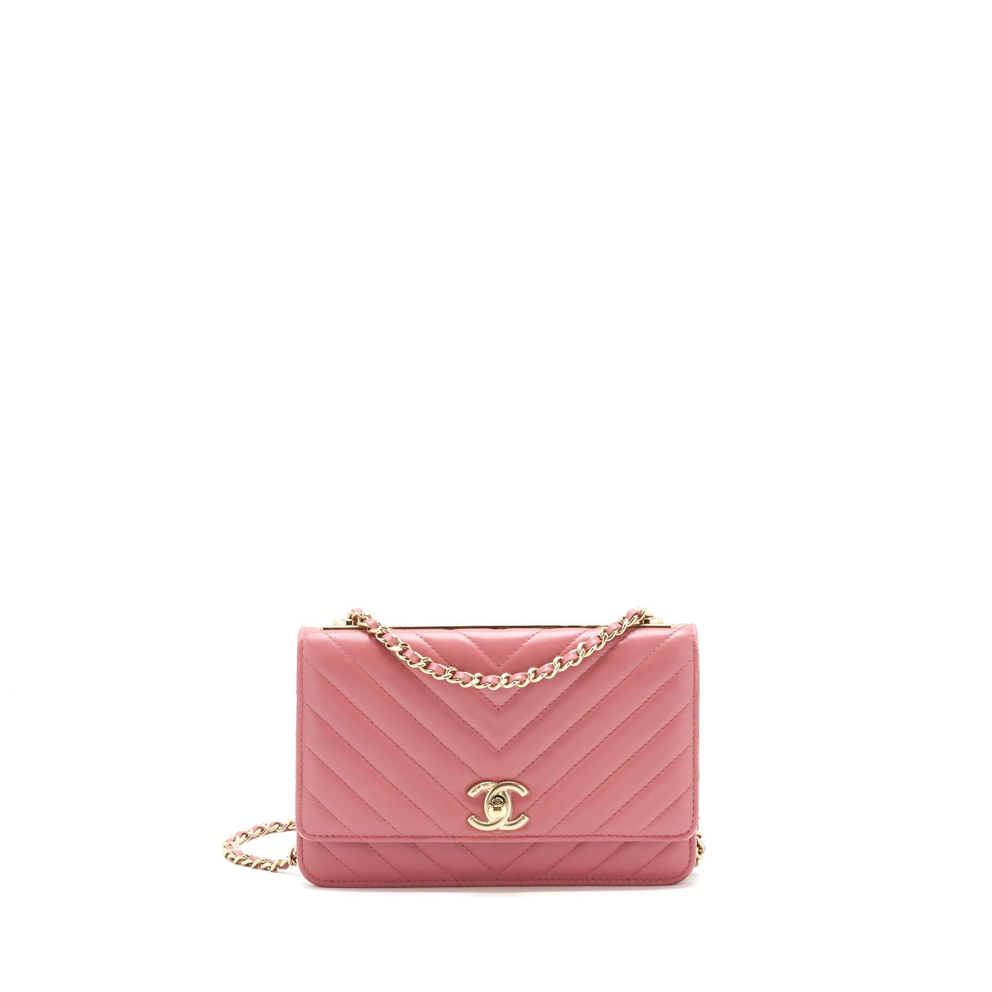 Chanel Chevron trendy CC on Lambskin LGHW Pink Wallet Case