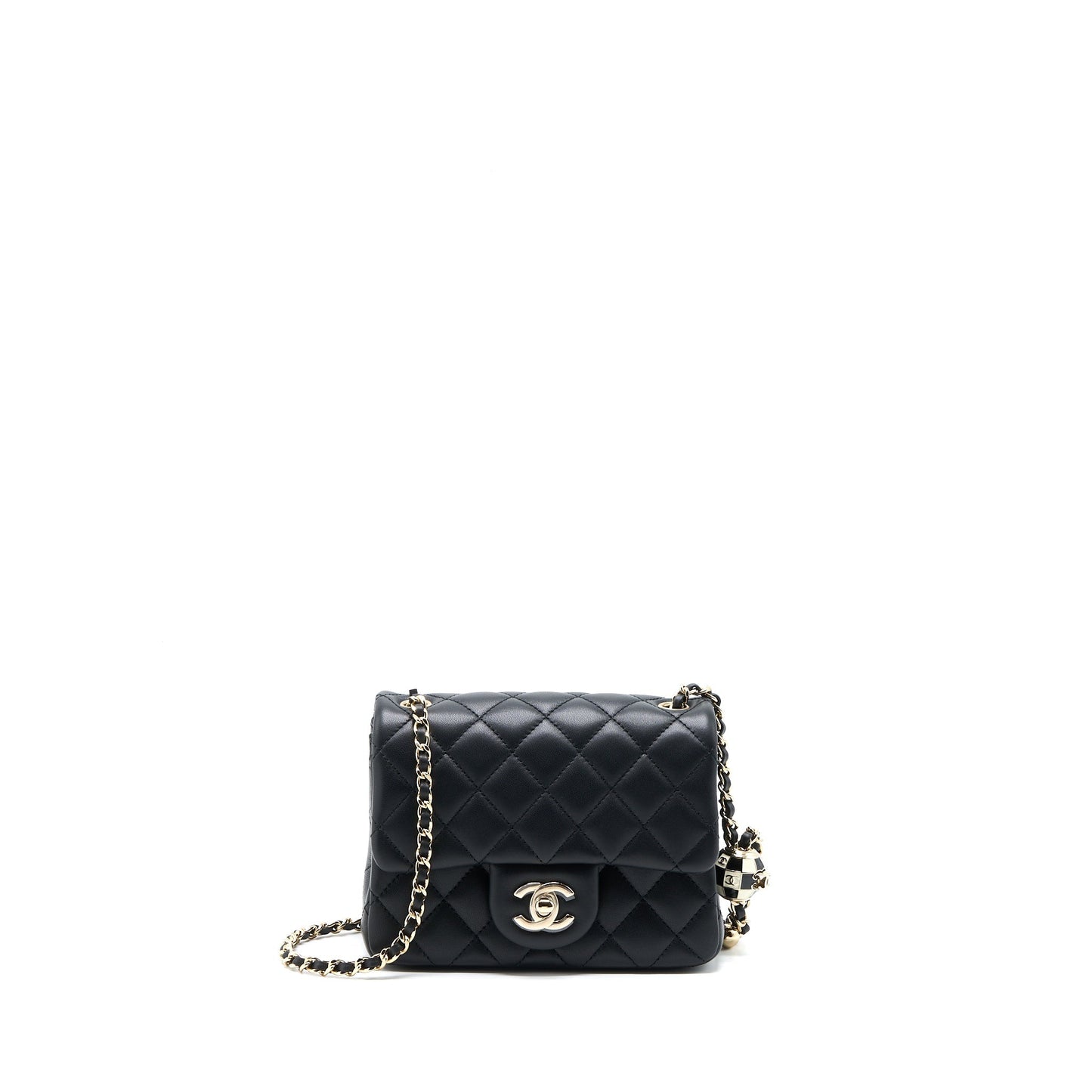 Chanel 23C Pearl Crush Square Flap Lambskin Black Shoulder Bag