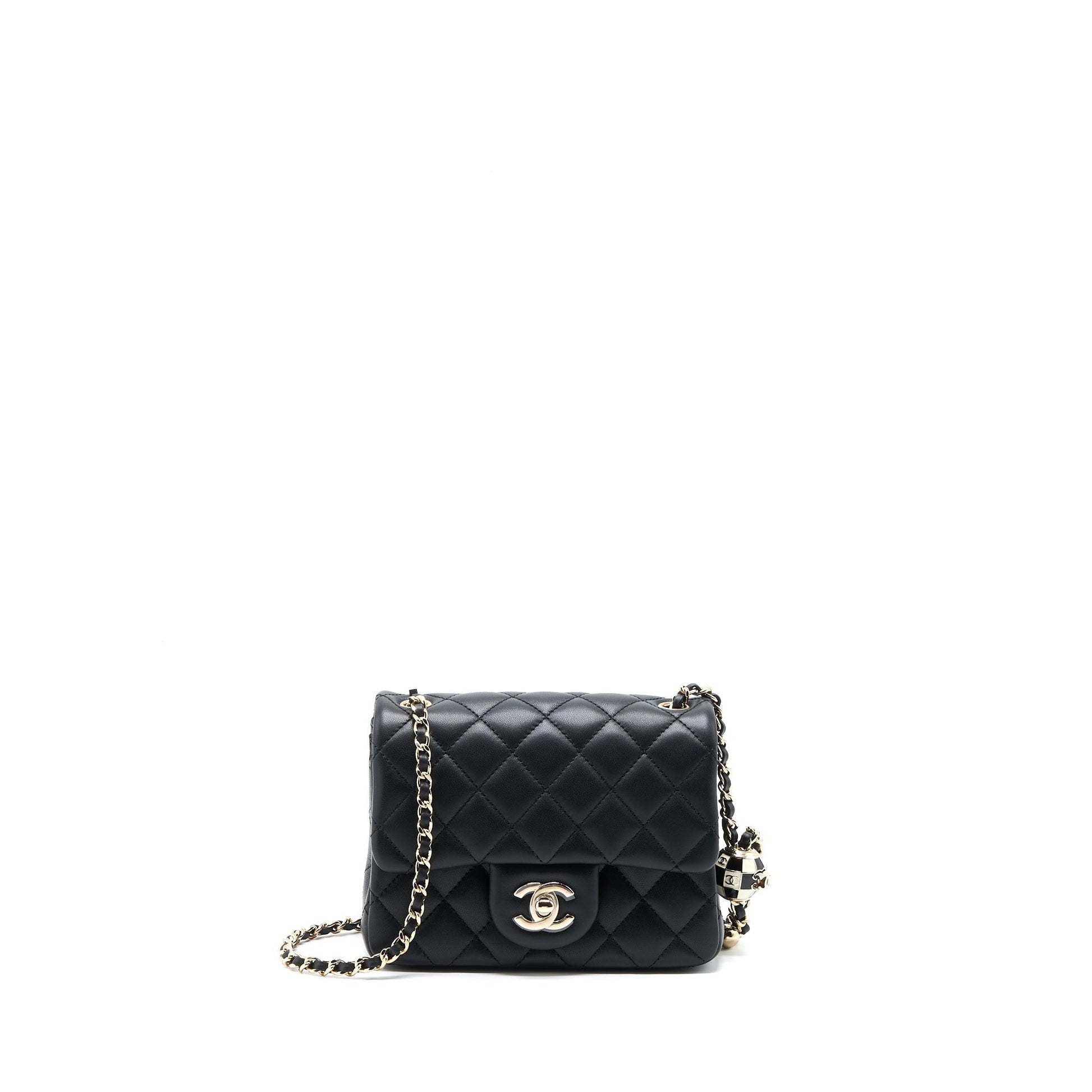 Chanel 23C Pearl Crush Square Flap Lambskin Black Shoulder Bag