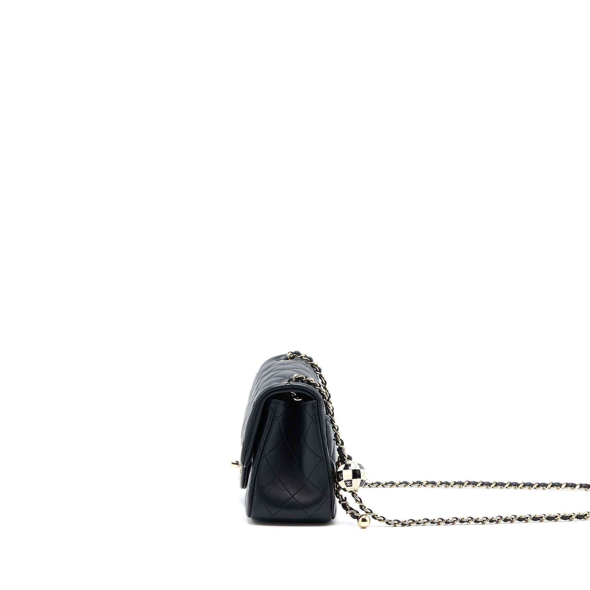 Chanel 23C Pearl Crush Square Flap Lambskin Black Shoulder Bag