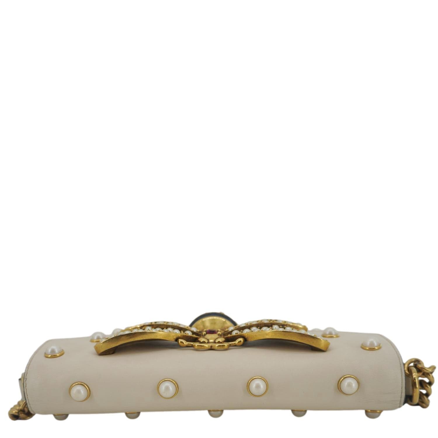 Gucci Broadway Pearl Bee Shoulder Bag Leather White Crossbody Bag