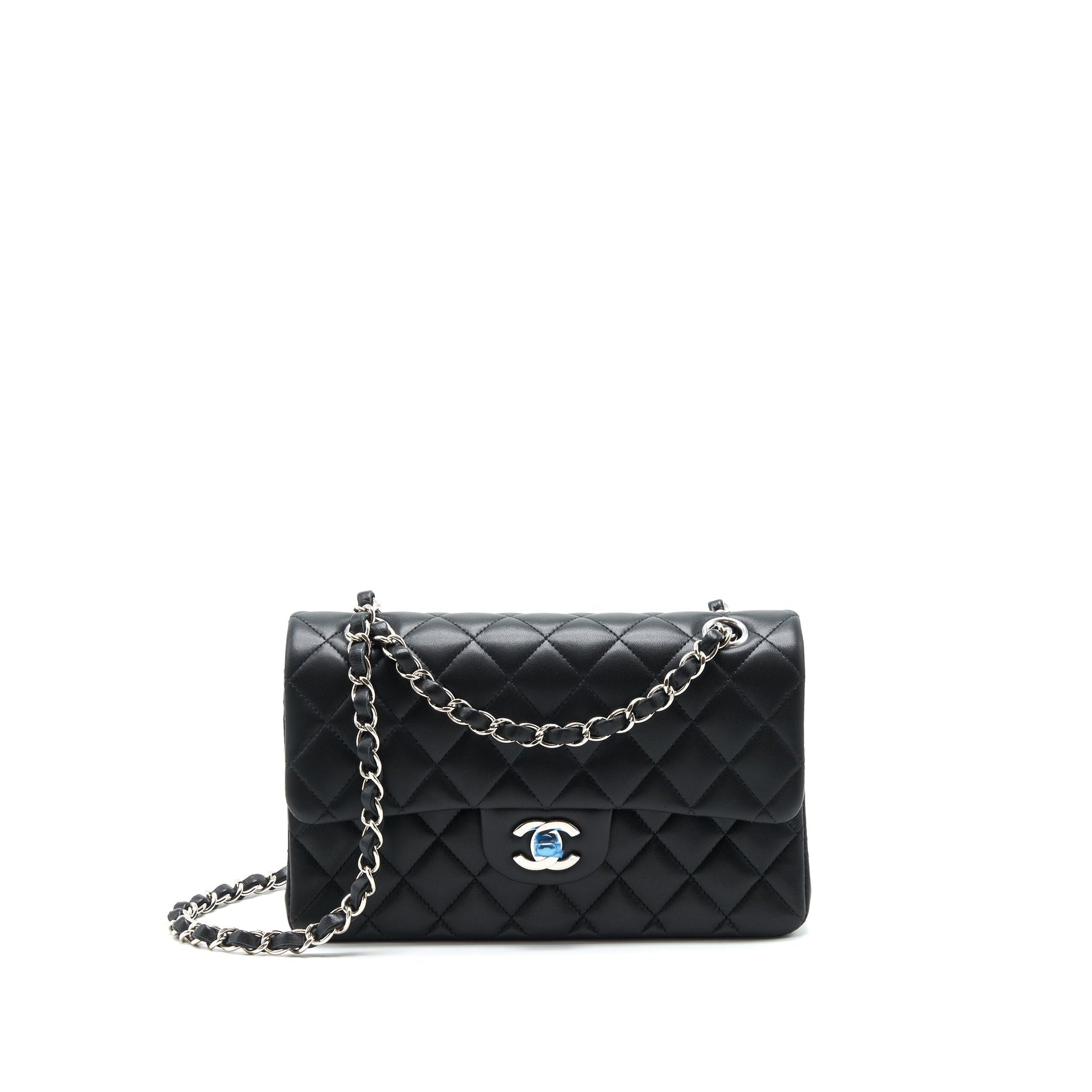 Chanel Classic Double flap Lambskin SHW microchip Black Small Shoulder Bag
