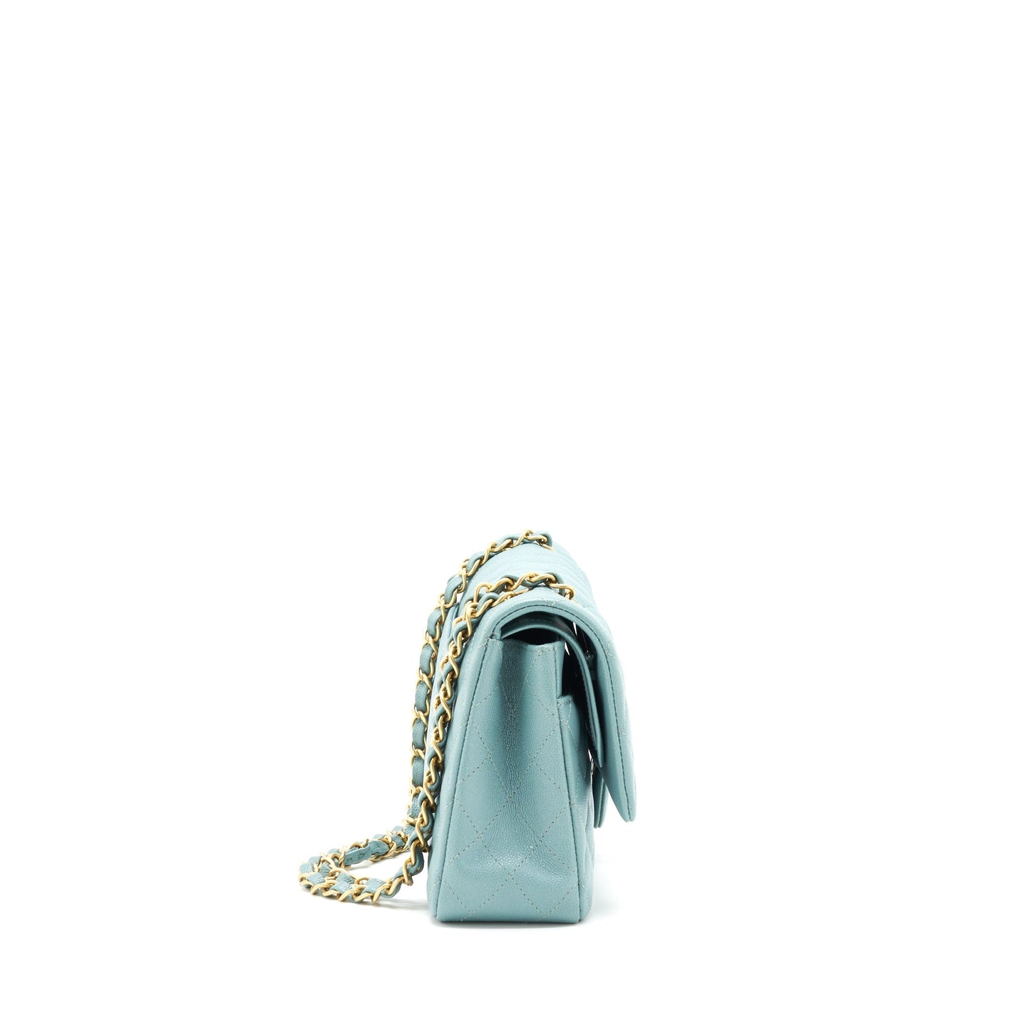 Chanel Classic double flap caviar Brushed GHW Blue Shoulder Bag