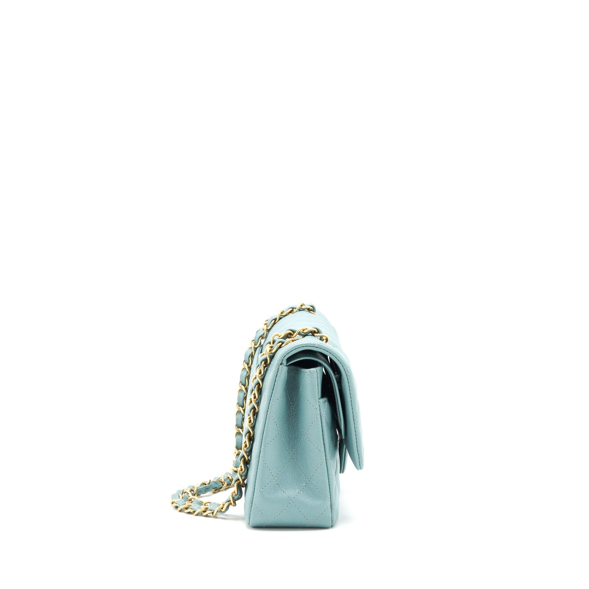 Chanel Classic double flap caviar Brushed GHW Blue Shoulder Bag