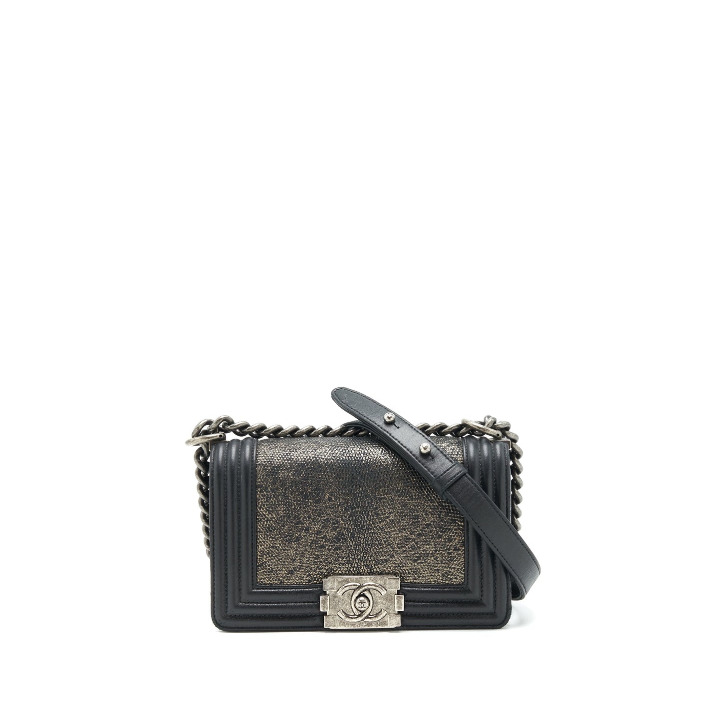 Chanel boy Lizard Calfskin ruthenium hardware Black Small Handbag