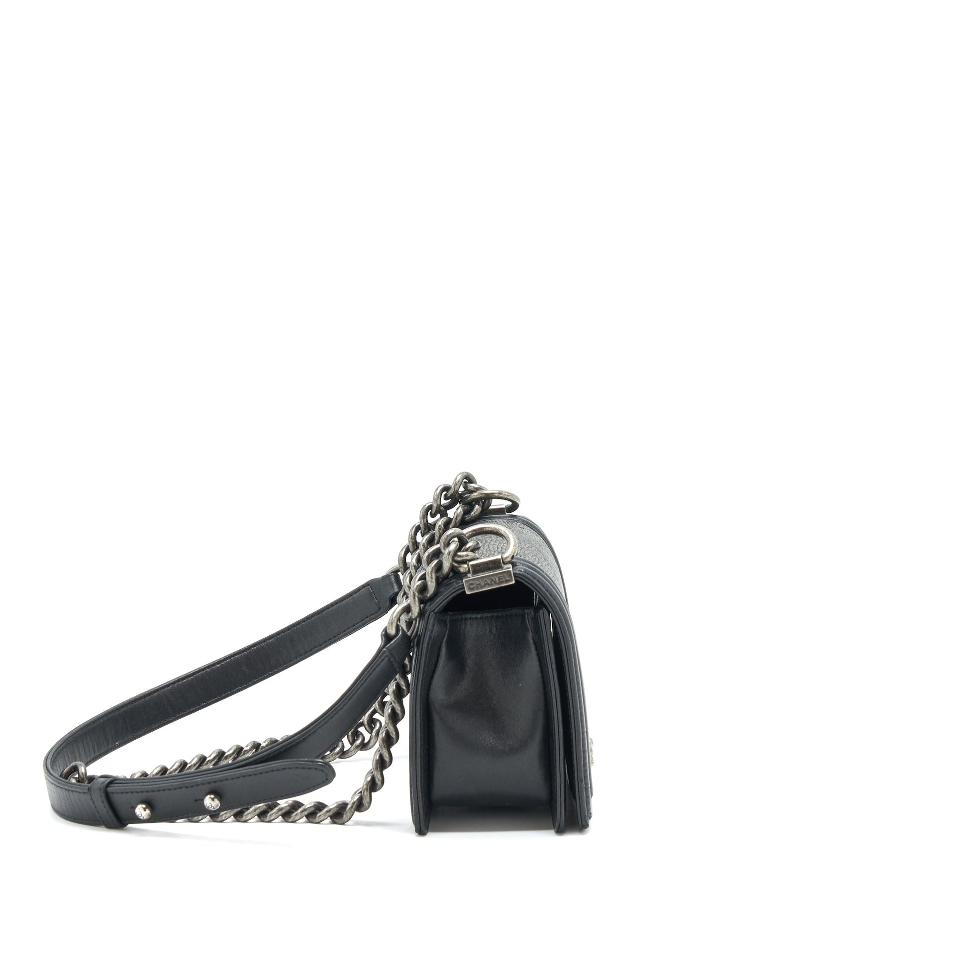Chanel boy Lizard Calfskin ruthenium hardware Black Small Handbag