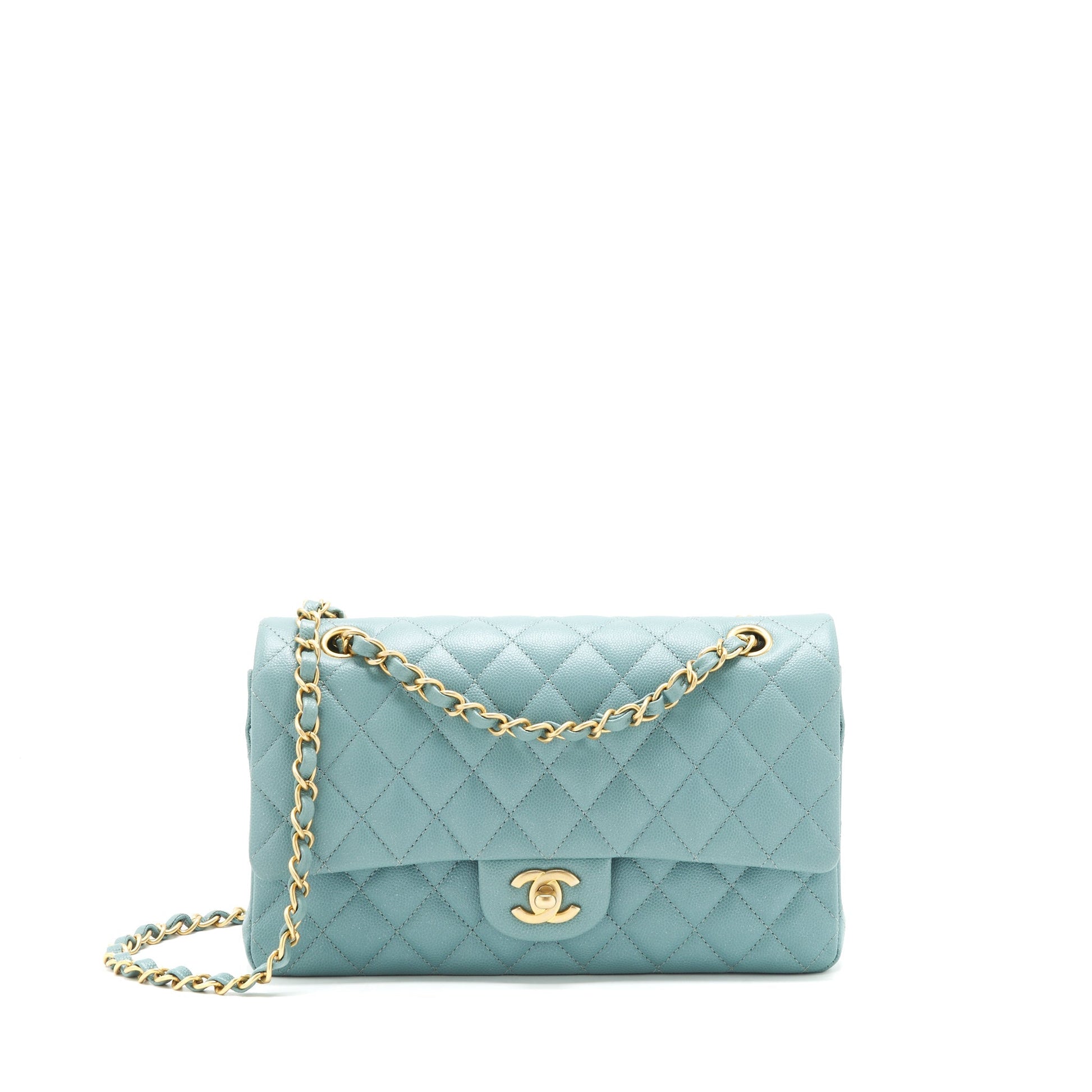 Chanel Classic double flap caviar Brushed GHW Blue Shoulder Bag