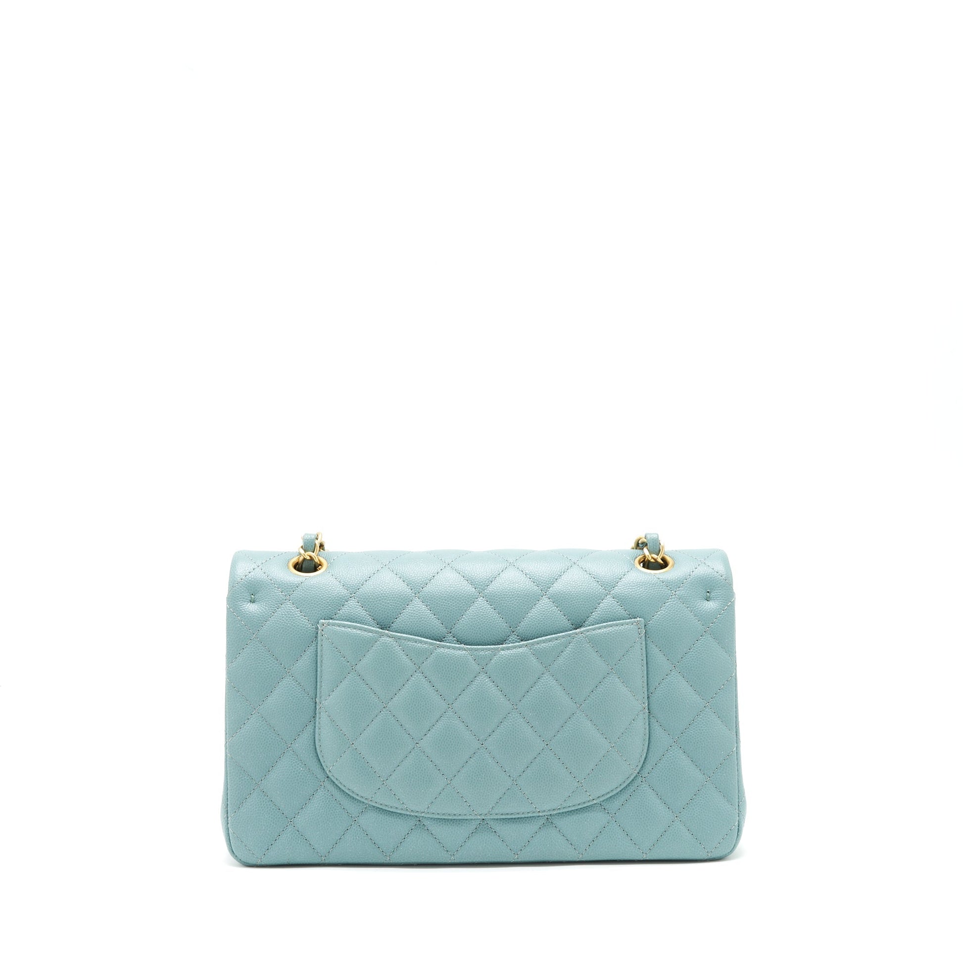 Chanel Classic double flap caviar Brushed GHW Blue Shoulder Bag