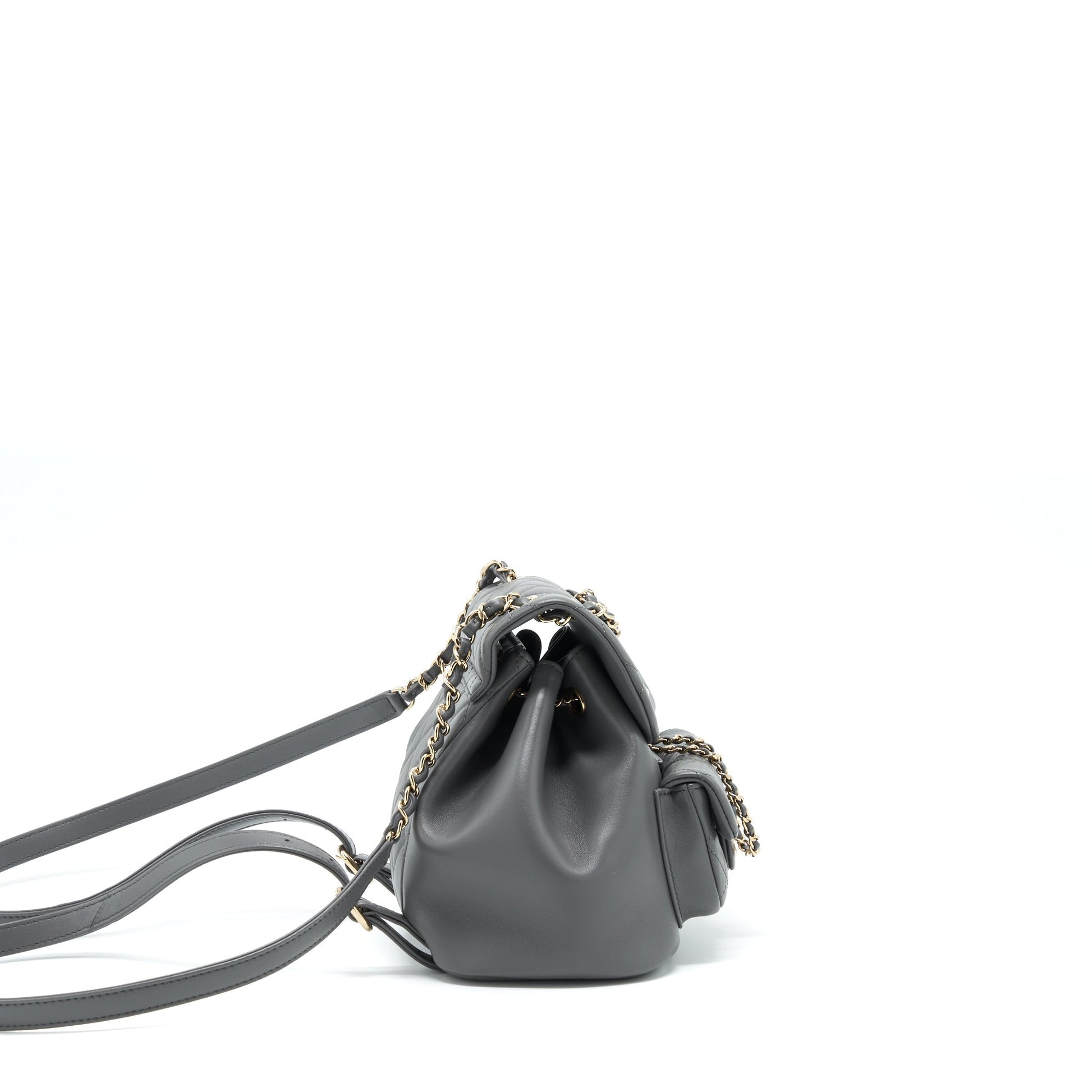 Chanel Duma Backpack Lambskin LGHW Microchip Grey