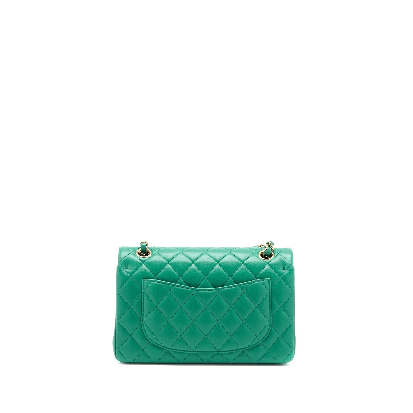 Chanel Classic Double Flap Lambskin LGHW Microchip Green Small Shoulder Bag