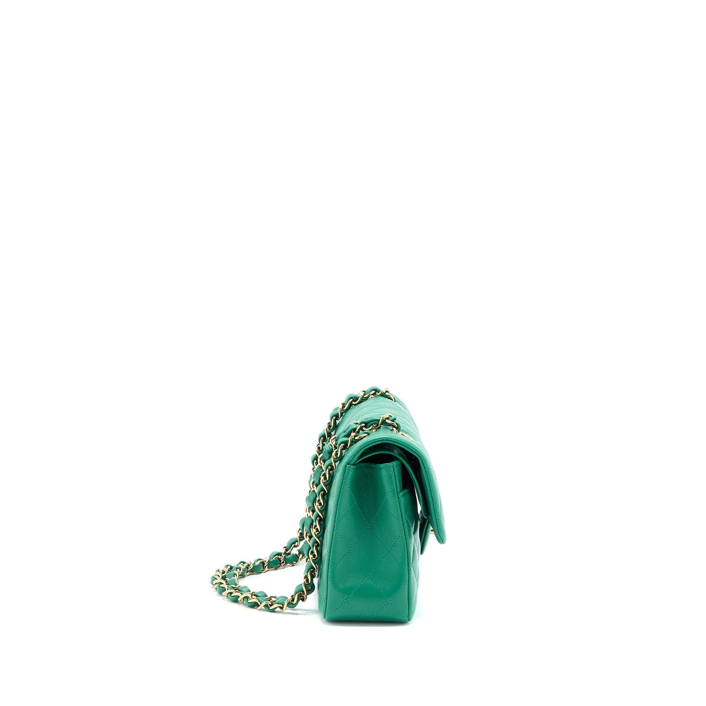 Chanel Classic Double Flap Lambskin LGHW Microchip Green Small Shoulder Bag