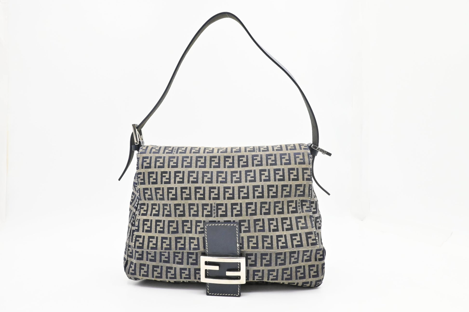 Fendi Mama Baguette In Zucca Handbag Canvas Navy Shoulder Bag