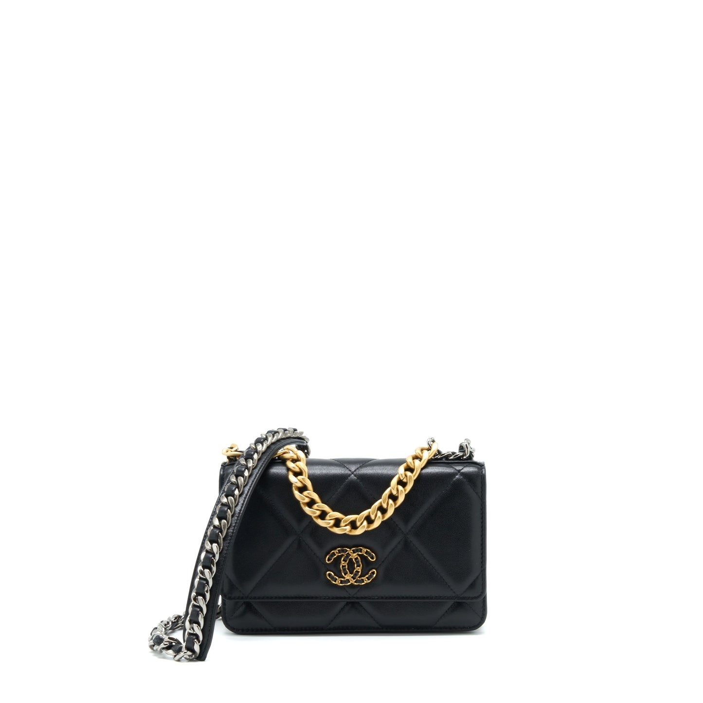 Chanel 19 On Lambskin Hardware Microchip Multicolour Black Wallet Case