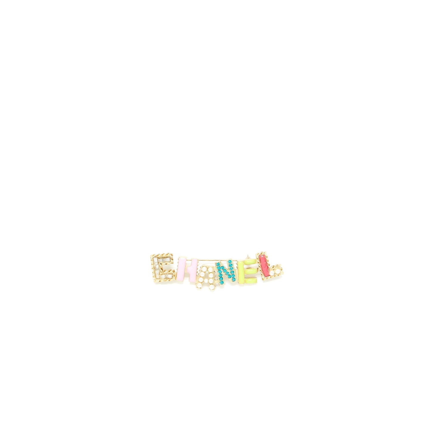 Chanel Letter Brooch Crystal Pearl Light Tone Multicolour Gold Handbag