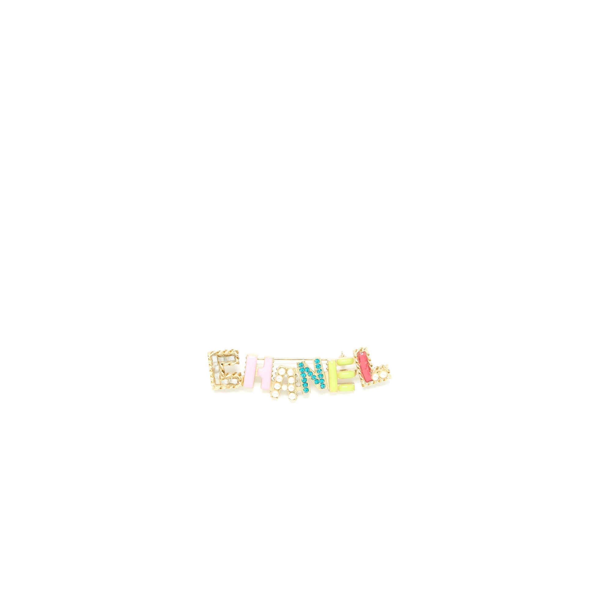 Chanel Letter Brooch Crystal Pearl Light Tone Multicolour Gold Handbag