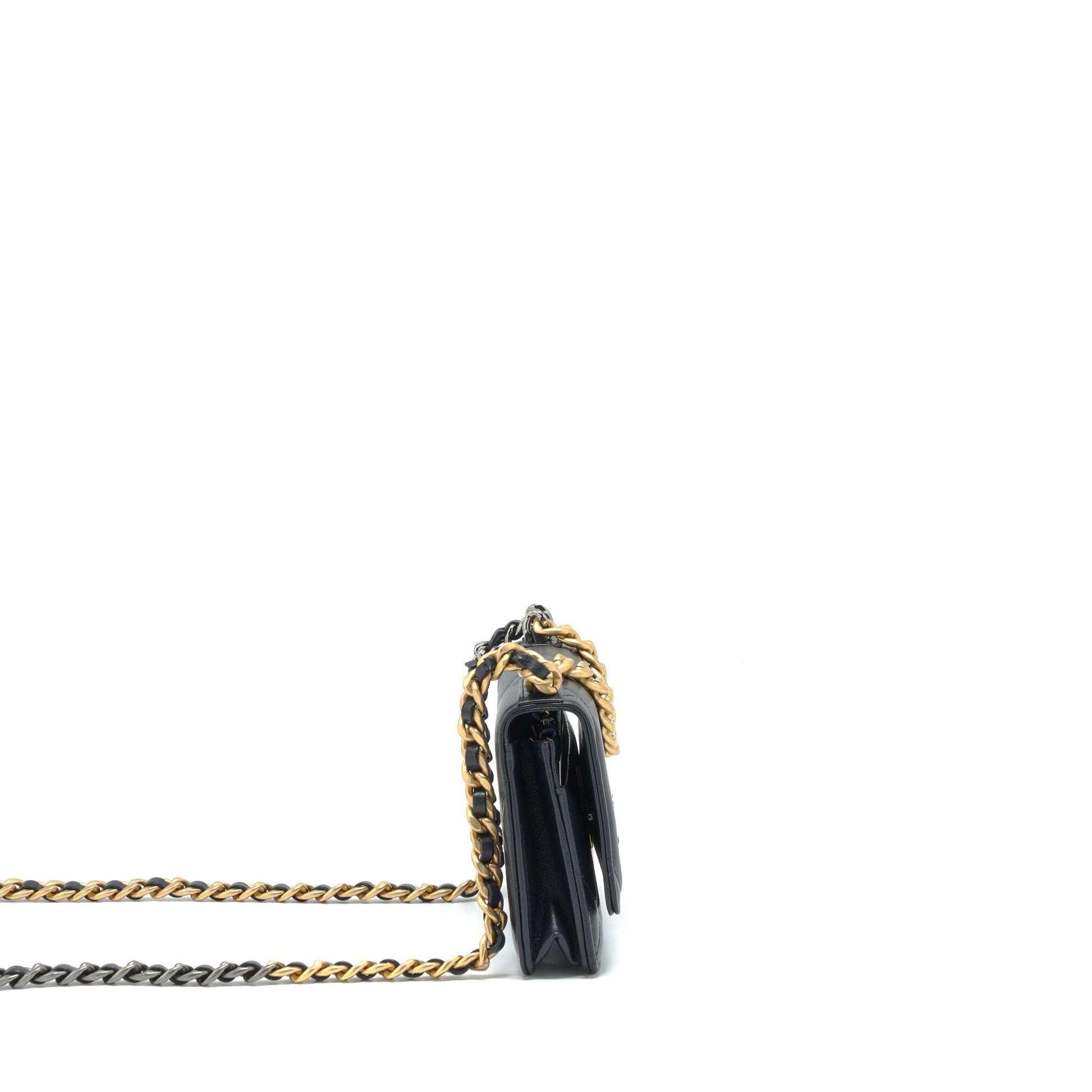 Chanel 19 On Lambskin Hardware Microchip Multicolour Black Wallet Case