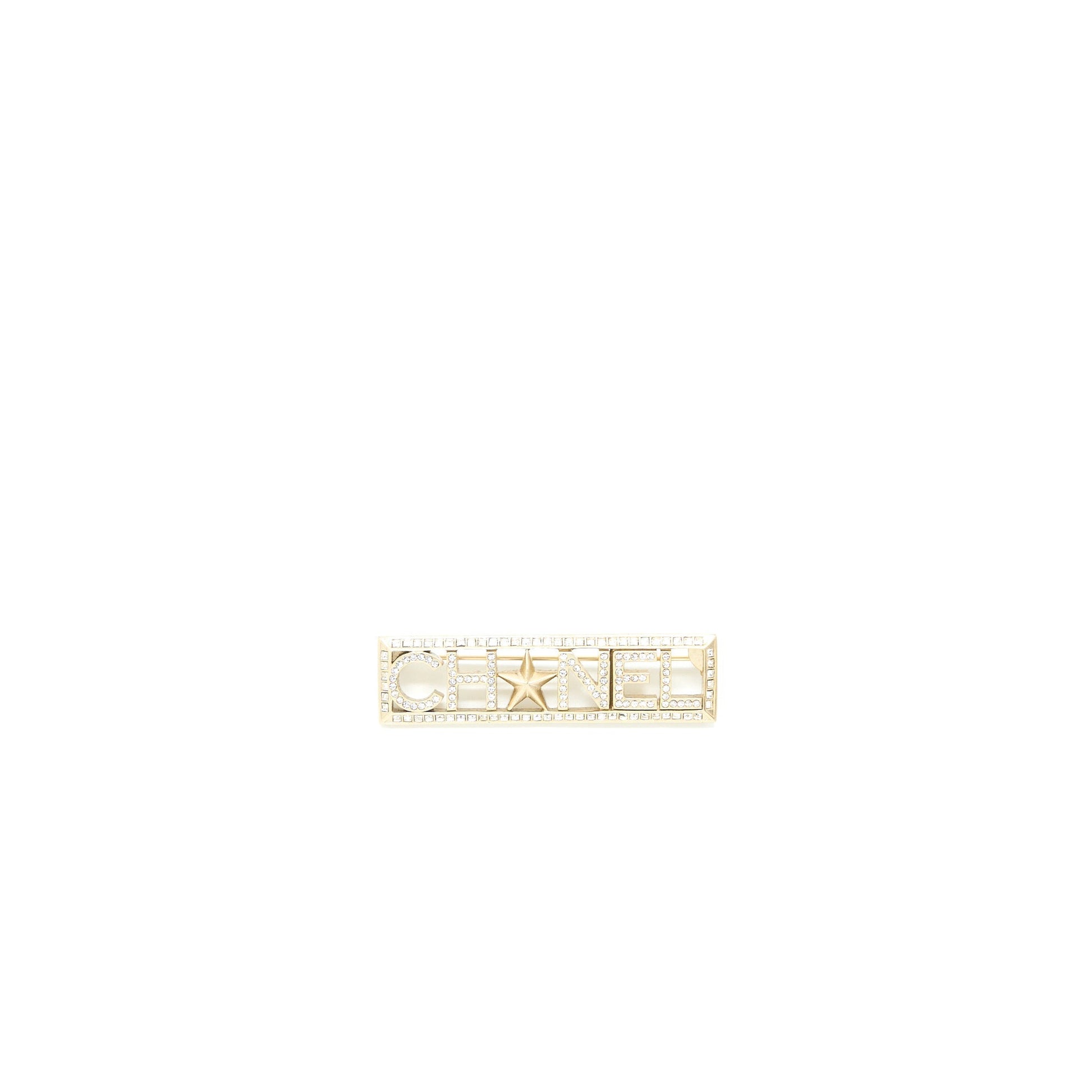 Chanel Letter Star Brooch Crystal Light Tone Gold Handbag