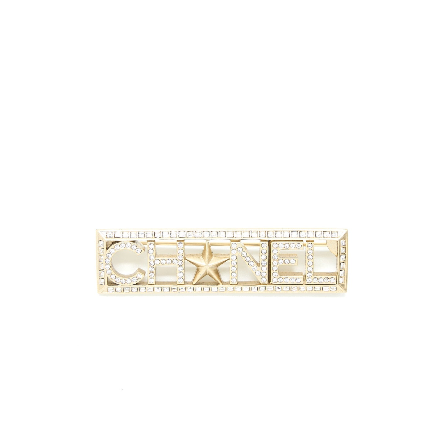 Chanel Letter Star Brooch Crystal Light Tone Gold Handbag
