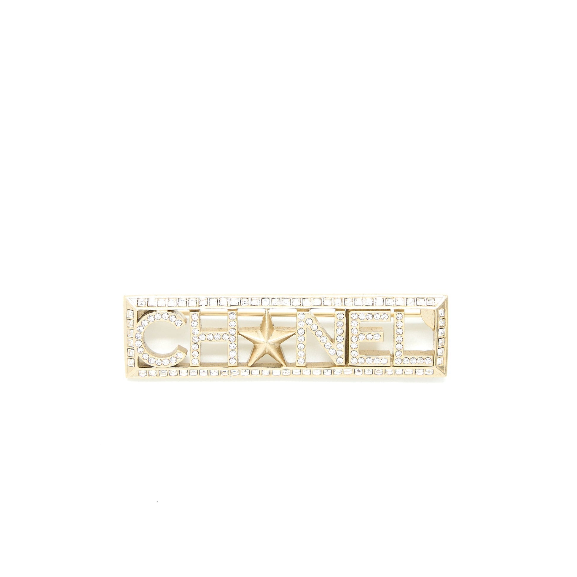 Chanel Letter Star Brooch Crystal Light Tone Gold Handbag