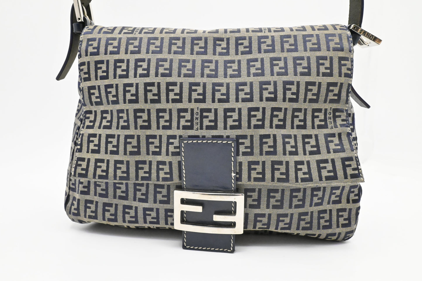 Fendi Mama Baguette In Zucca Handbag Canvas Navy Shoulder Bag