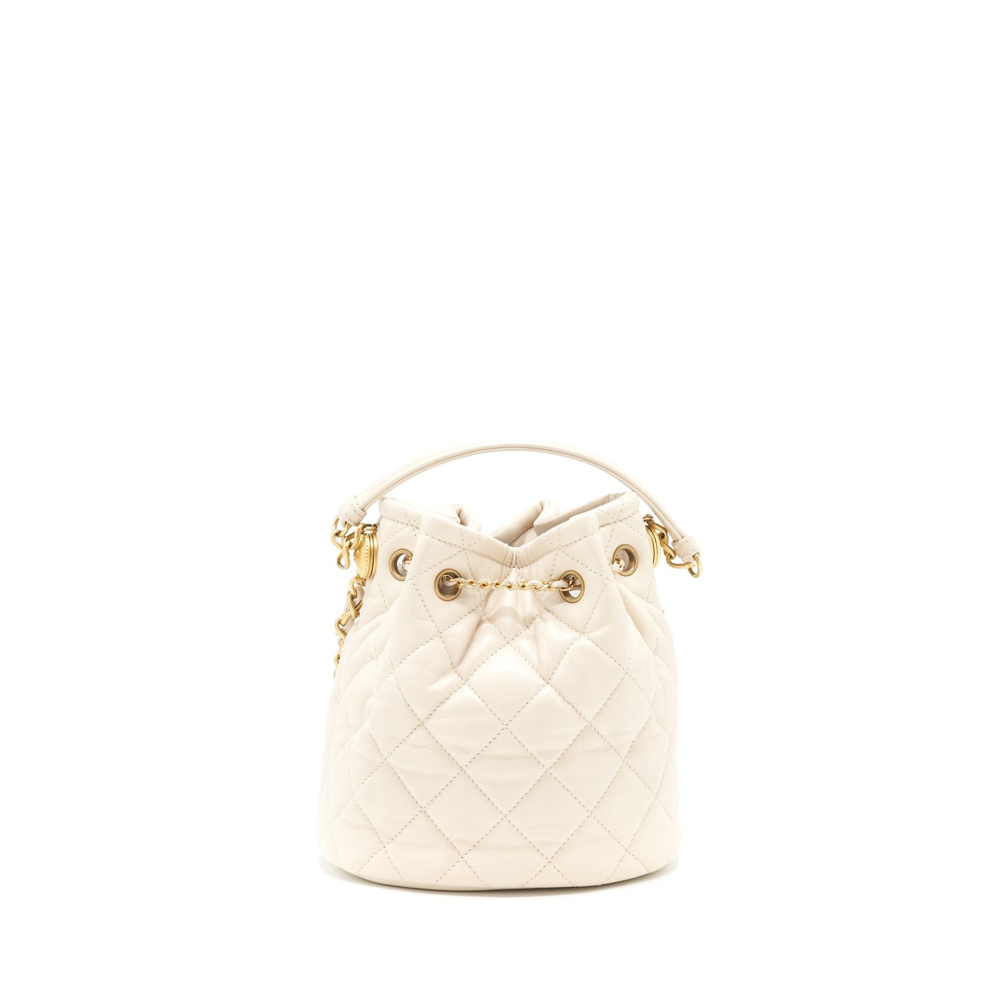 Chanel Button Bucket Lambskin GHW White Crossbody Bag