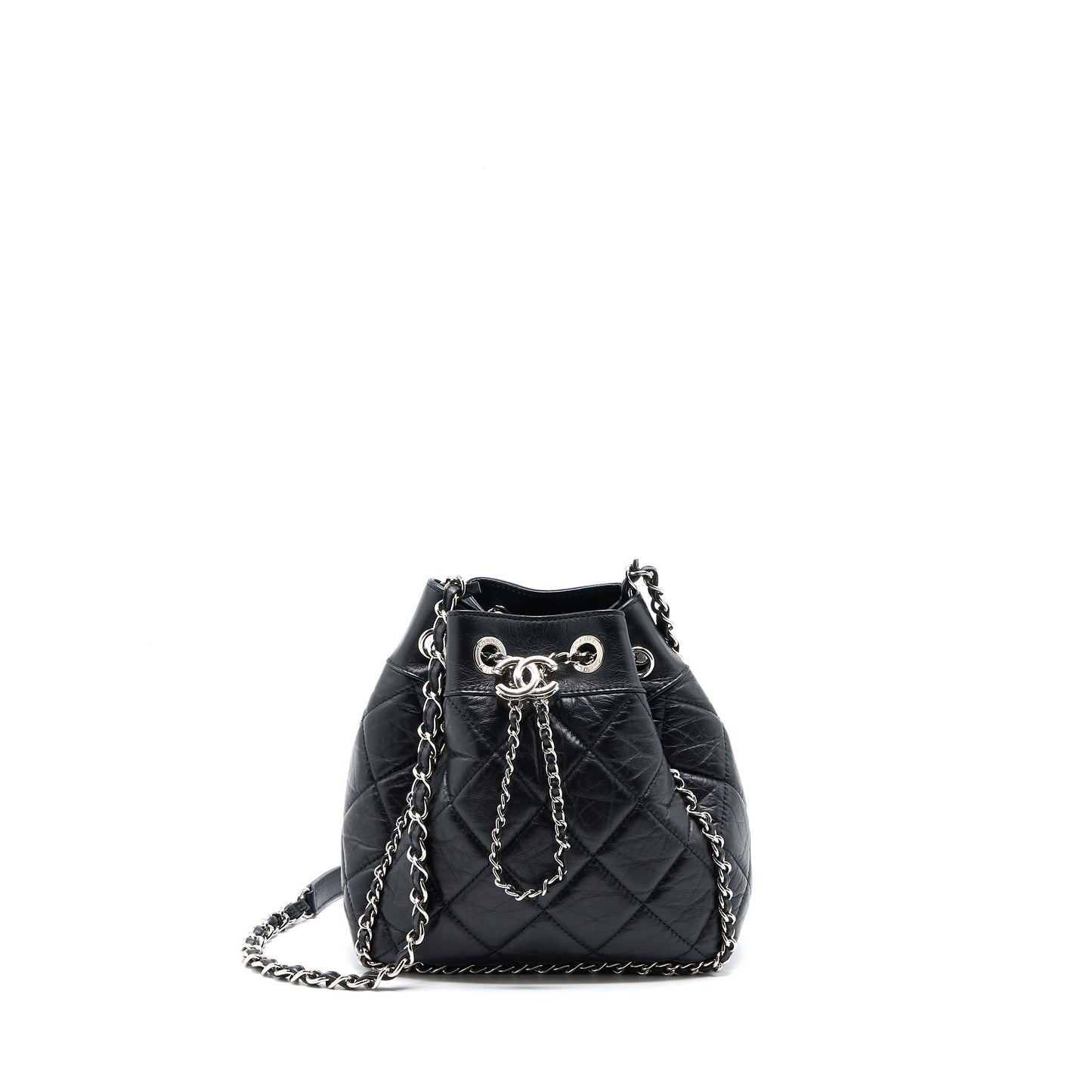Chanel 20S Drawstring Bucket Aged Calfskin SHW Black Jewelry