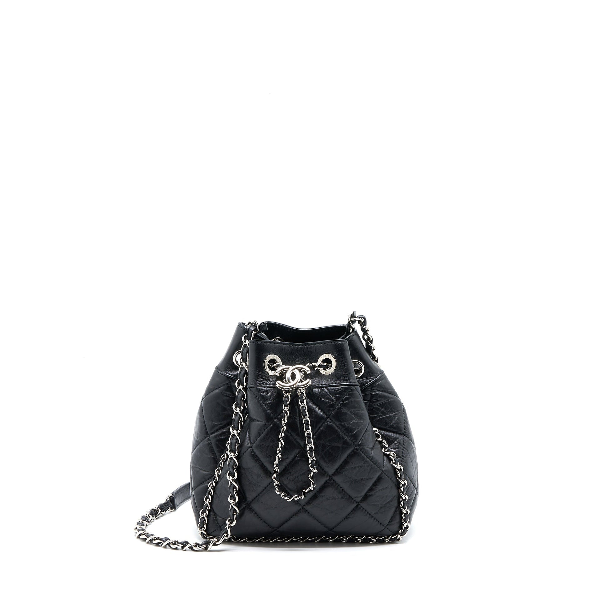 Chanel 20S Drawstring Bucket Aged Calfskin SHW Black Jewelry