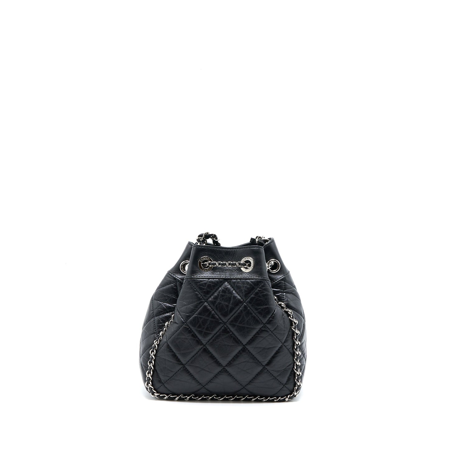 Chanel 20S Drawstring Bucket Aged Calfskin SHW Black Jewelry