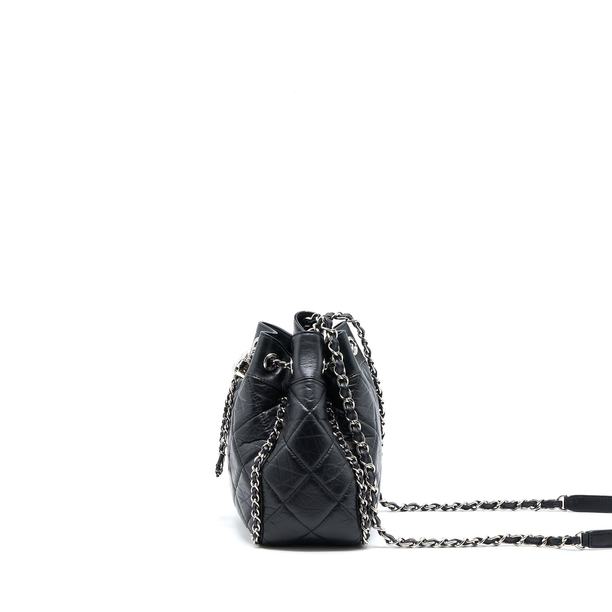 Chanel 20S Drawstring Bucket Aged Calfskin SHW Black Jewelry