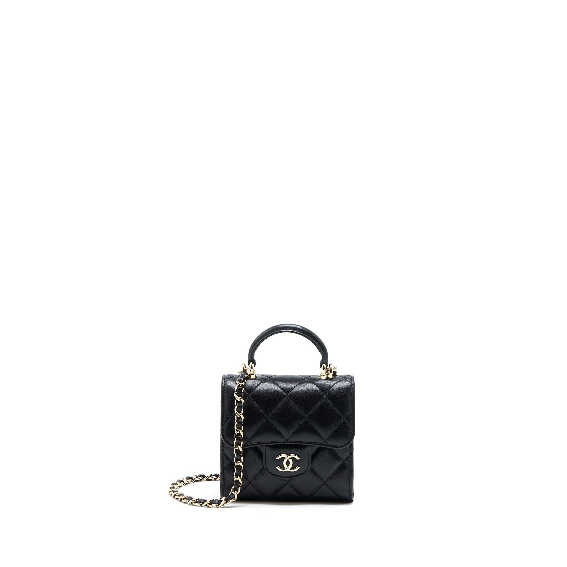 Chanel Top Handle Flap Lambskin LGHW Black Shoulder Bag