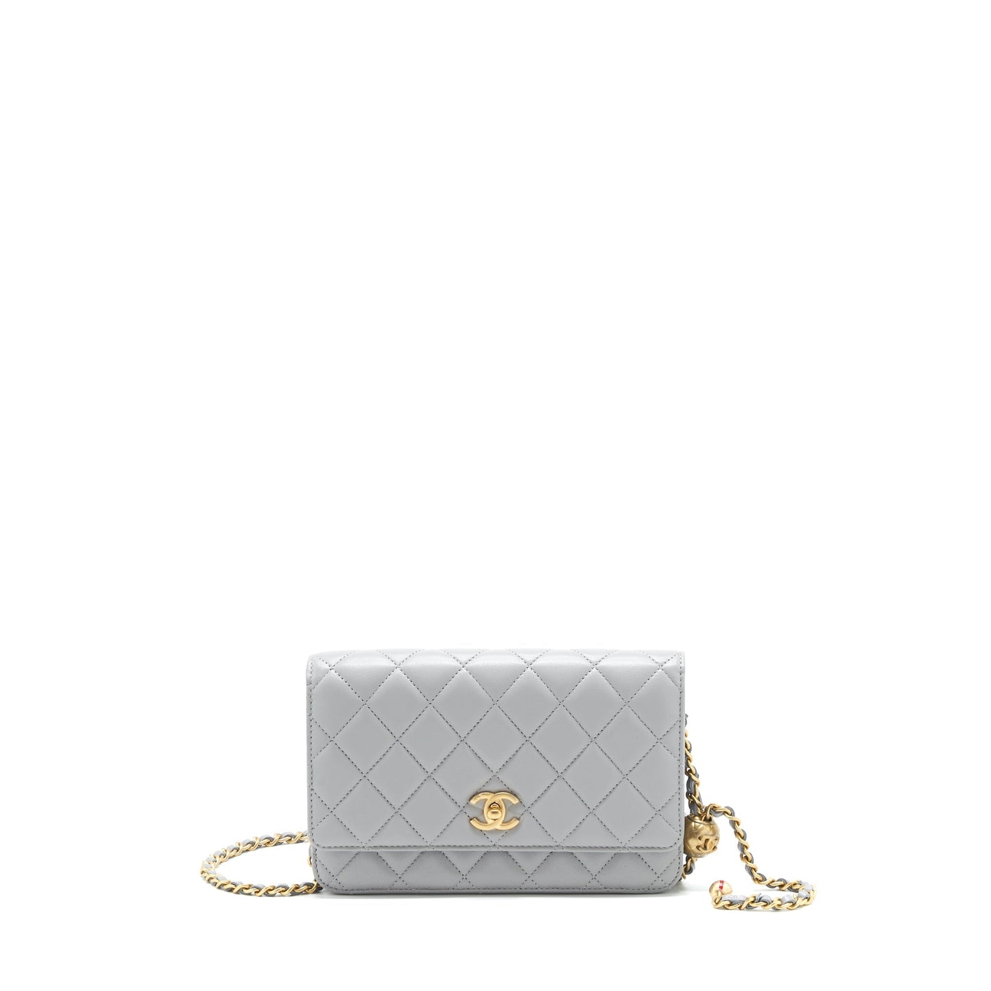 Chanel Pearl Crush On Lambskin Brushed GHW Grey Wallet Case