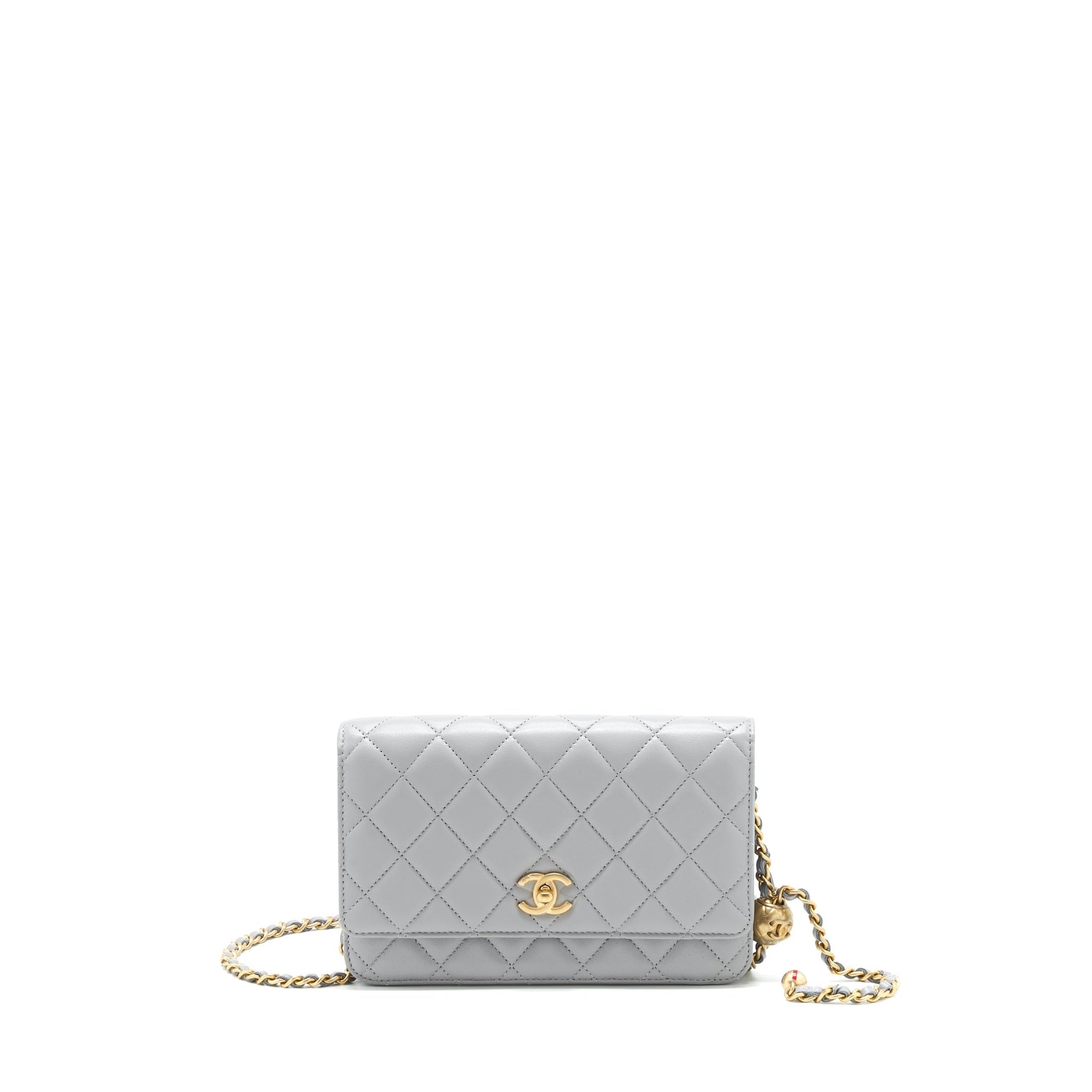 Chanel Pearl Crush On Lambskin Brushed GHW Grey Wallet Case
