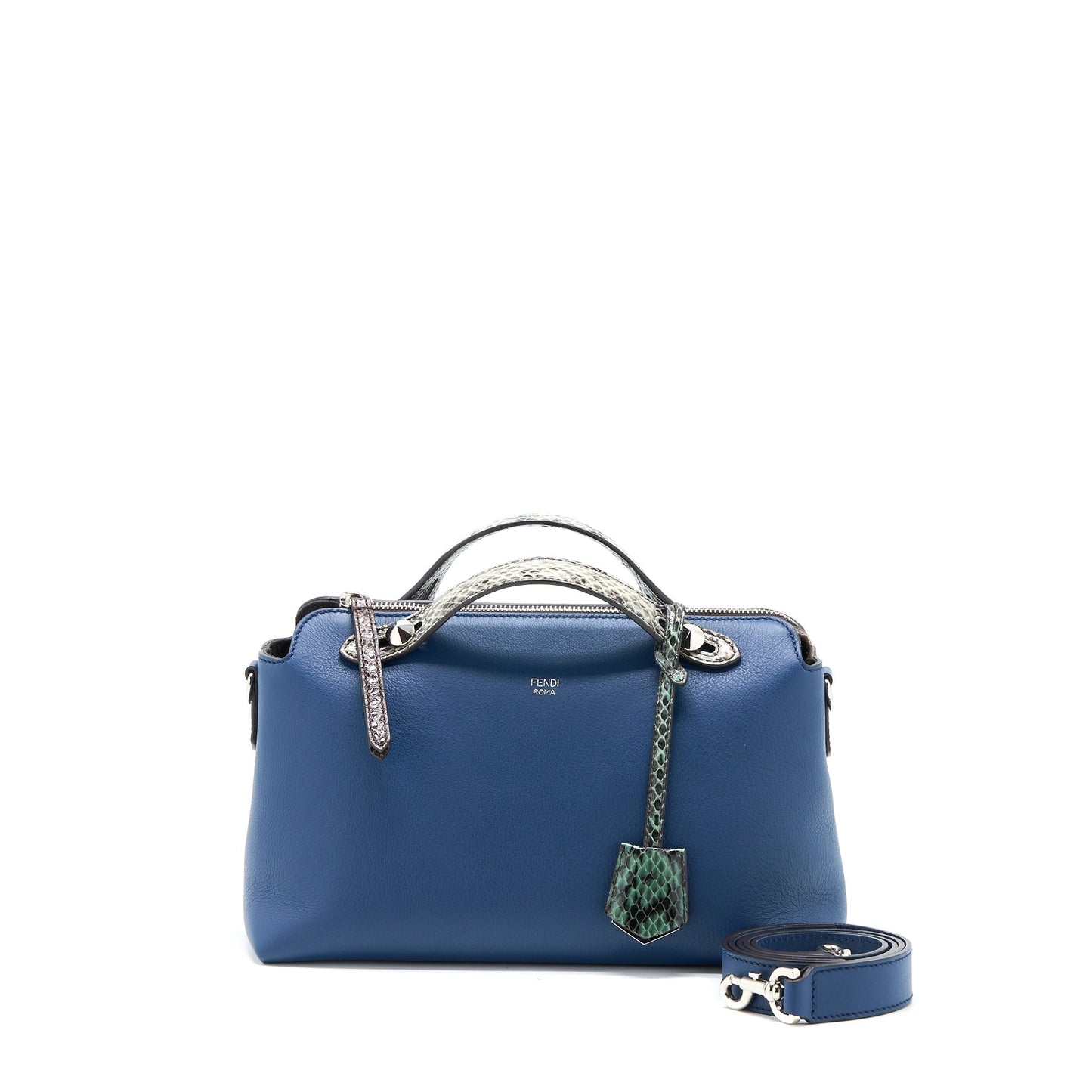 Fendi By The Way Calfskin Dark Handbag Python Blue Travel Bag