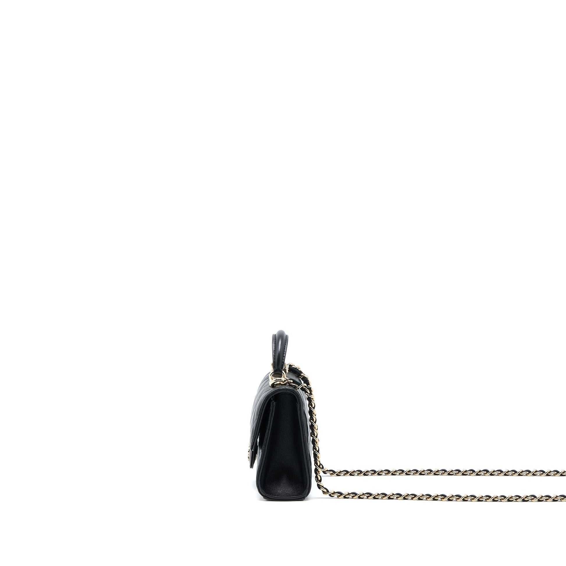 Chanel Top Handle Flap Lambskin LGHW Black Shoulder Bag