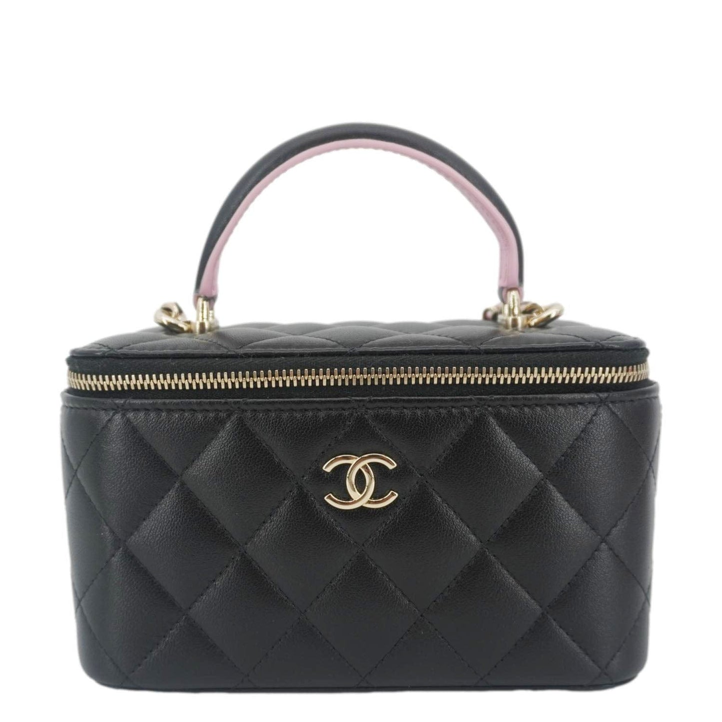 Chanel Vanity Case Quilted Leather Top Handle Crossbody Bag Black