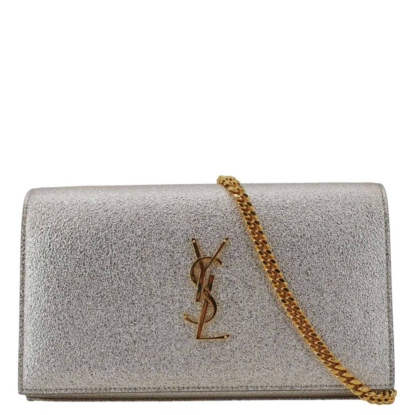 YSL Saint Laurent Yves Kate Metallic Crossbody Bag Leather Silver Small