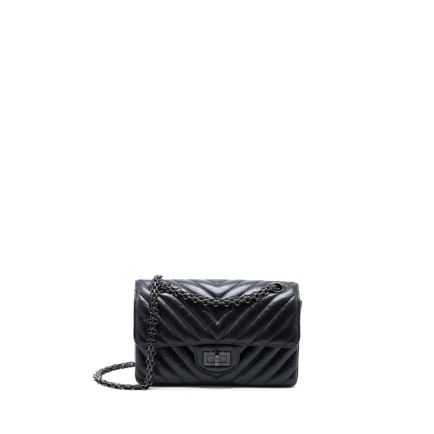 Chanel Reissue 2.55 Flap Chevron Aged Calfskin Black Shoulder Bag