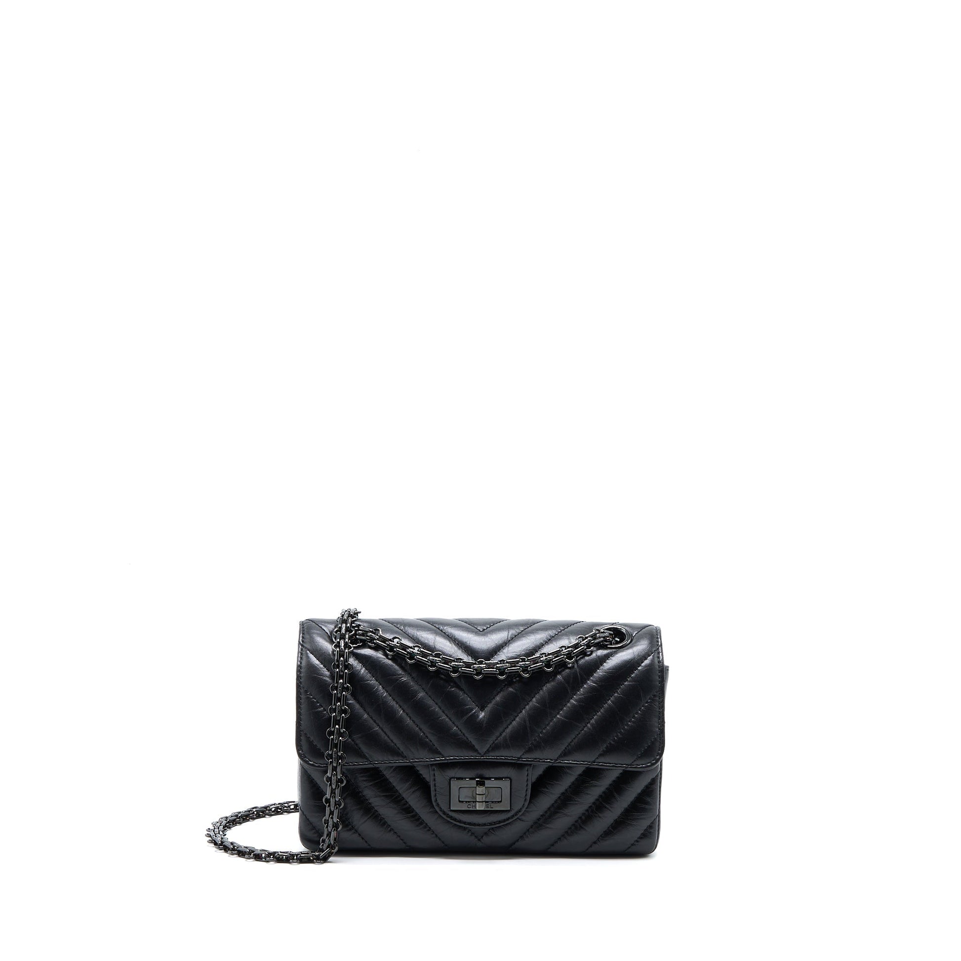 Chanel Reissue 2.55 Flap Chevron Aged Calfskin Black Shoulder Bag
