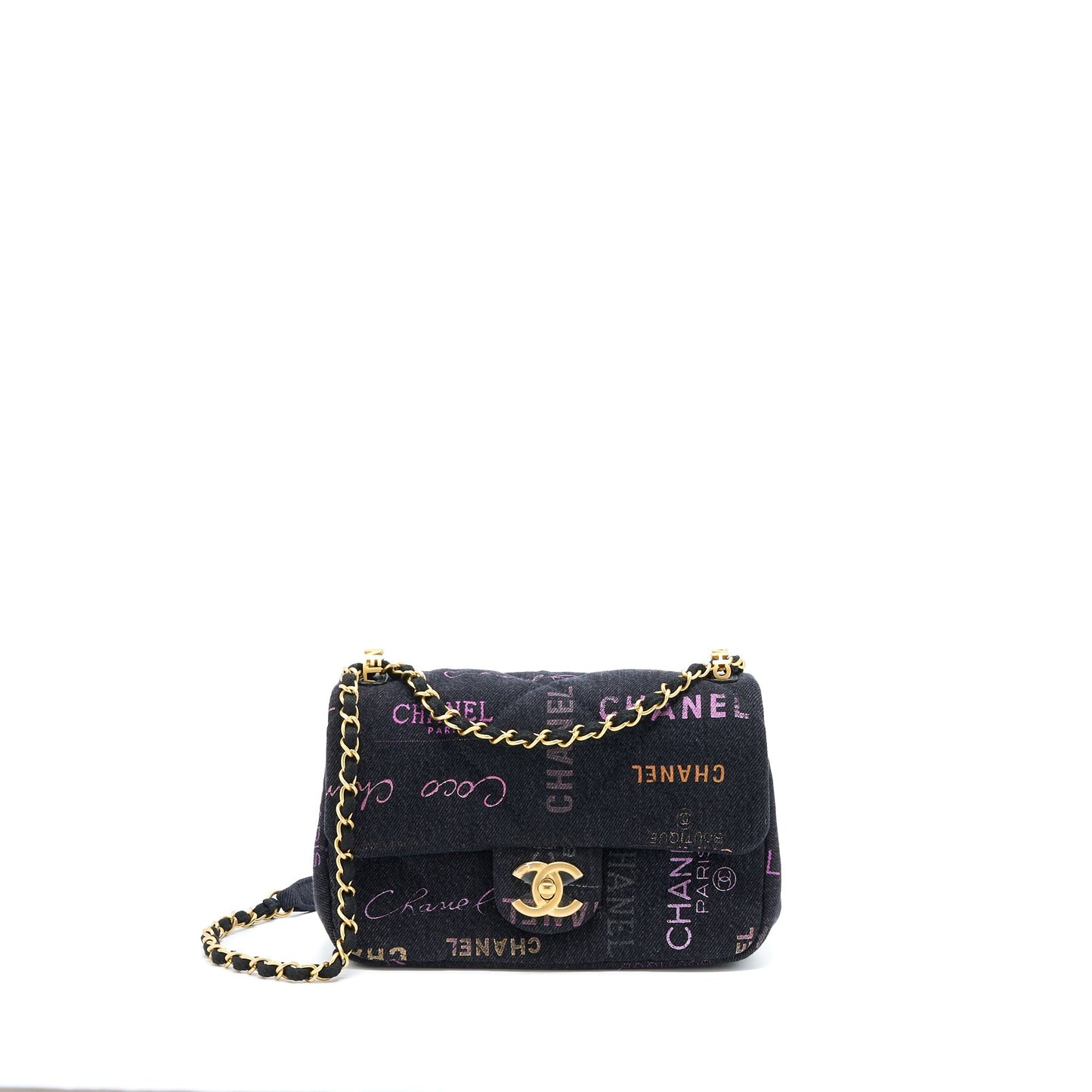 Chanel 22P Denim Flap Brushed GHW Microchip Black Shoulder Bag