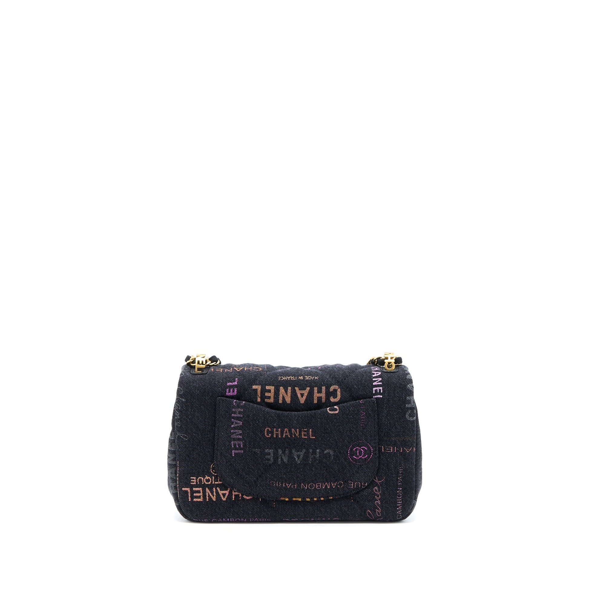 Chanel 22P Denim Flap Brushed GHW Microchip Black Shoulder Bag