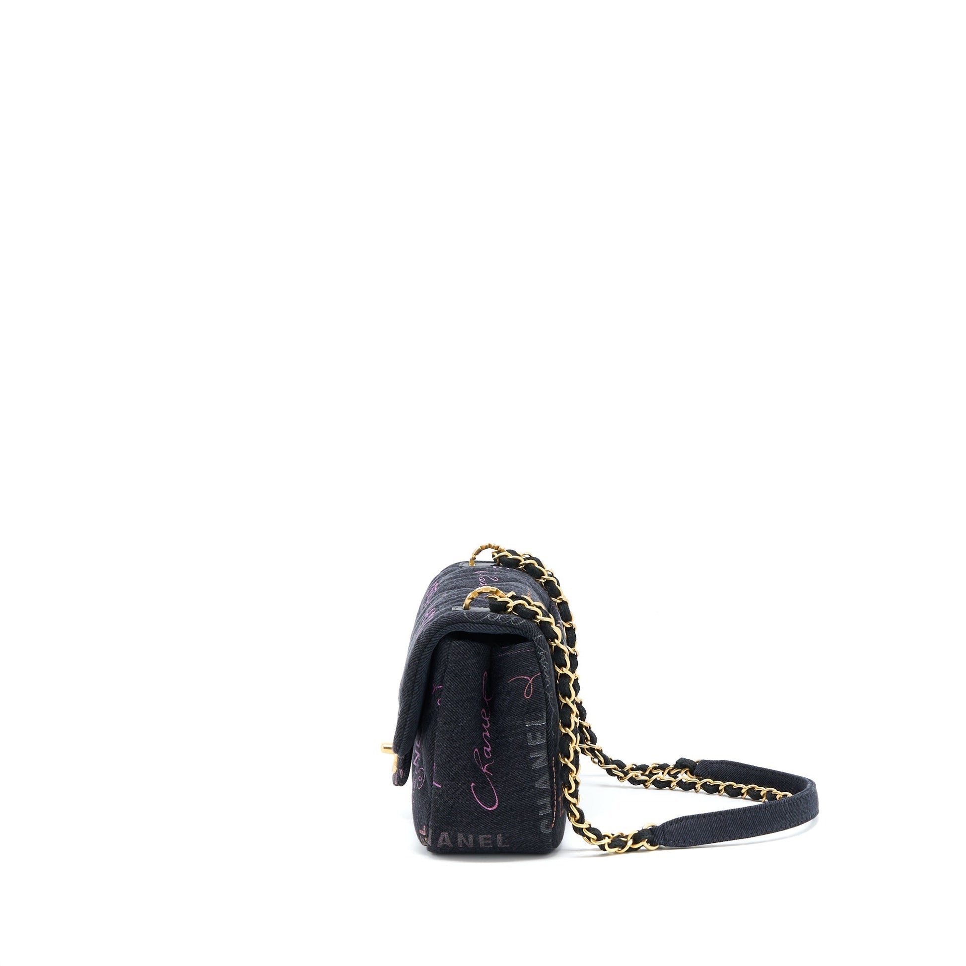 Chanel 22P Denim Flap Brushed GHW Microchip Black Shoulder Bag