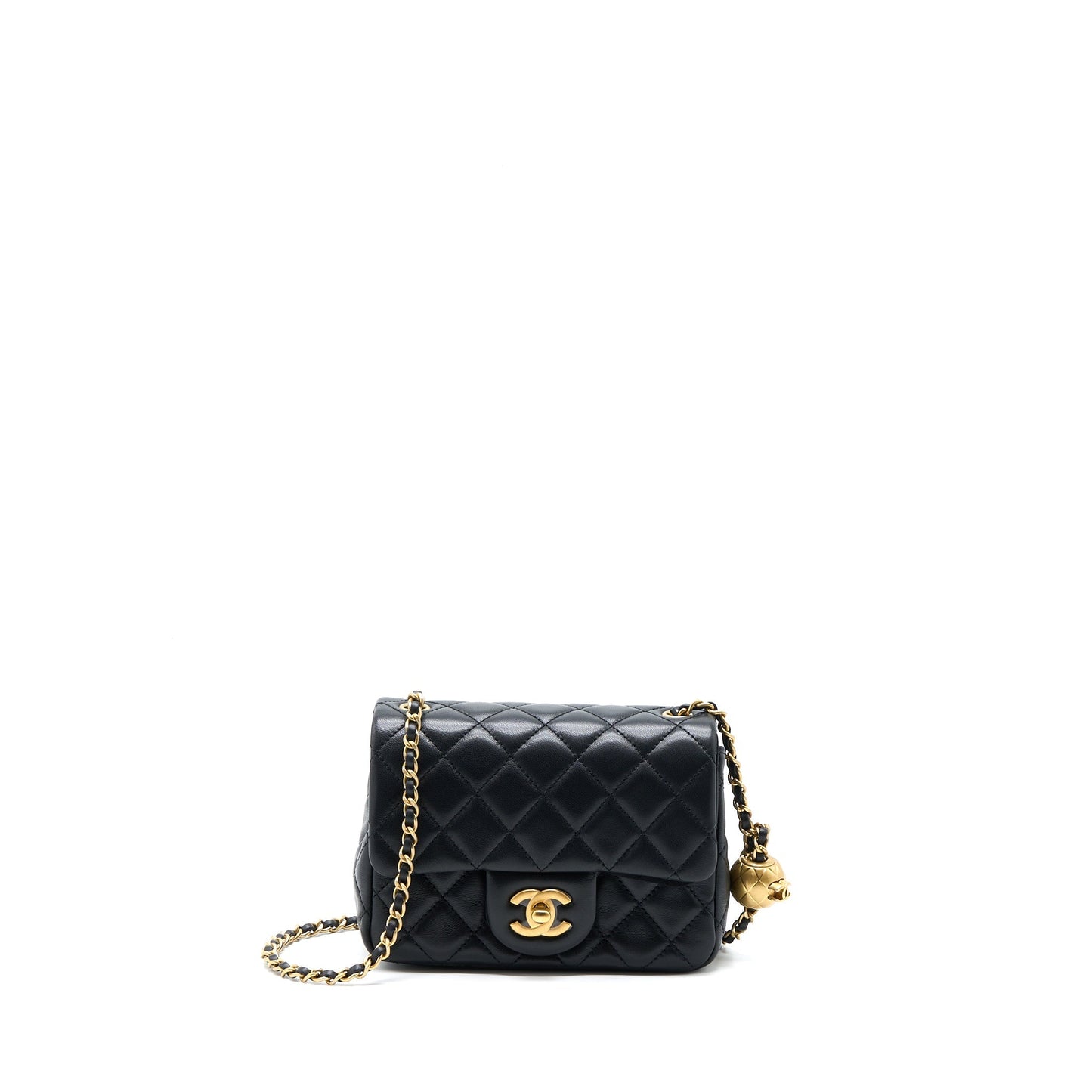 Chanel Pearl Crush Square Flap Lambskin Brushed Black Shoulder Bag