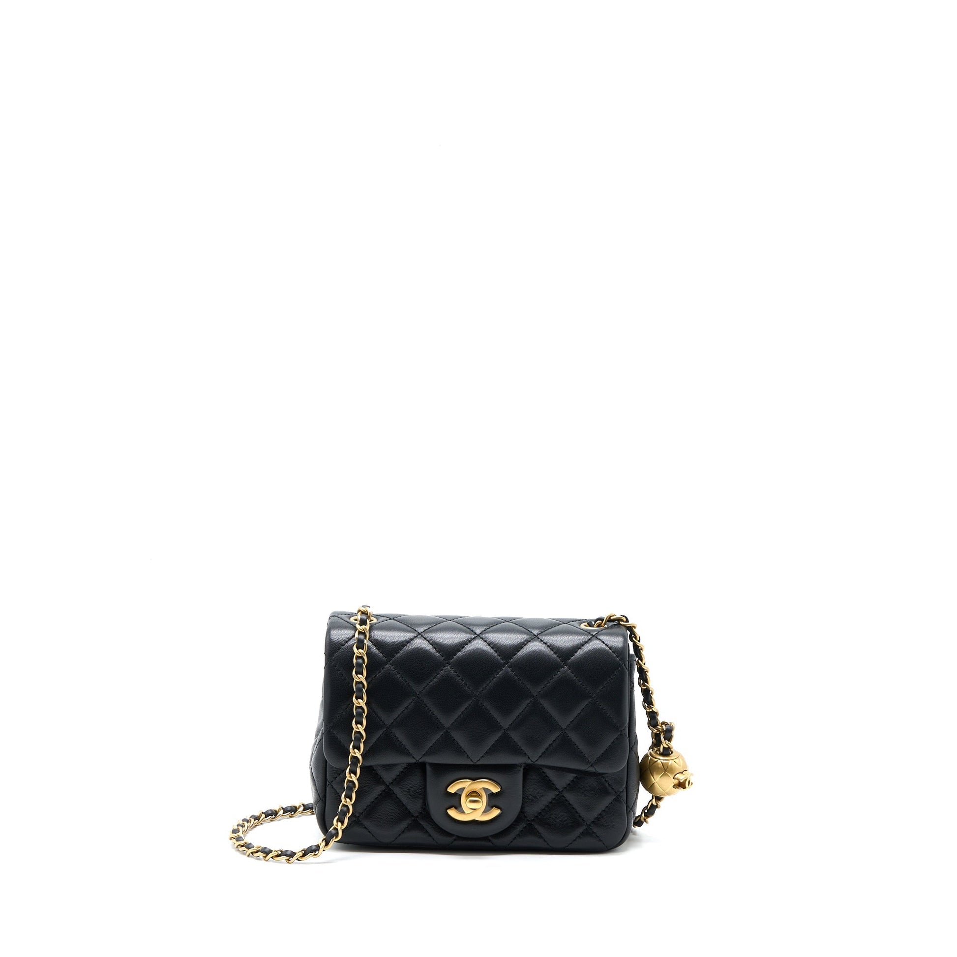 Chanel Pearl Crush Square Flap Lambskin Brushed Black Shoulder Bag