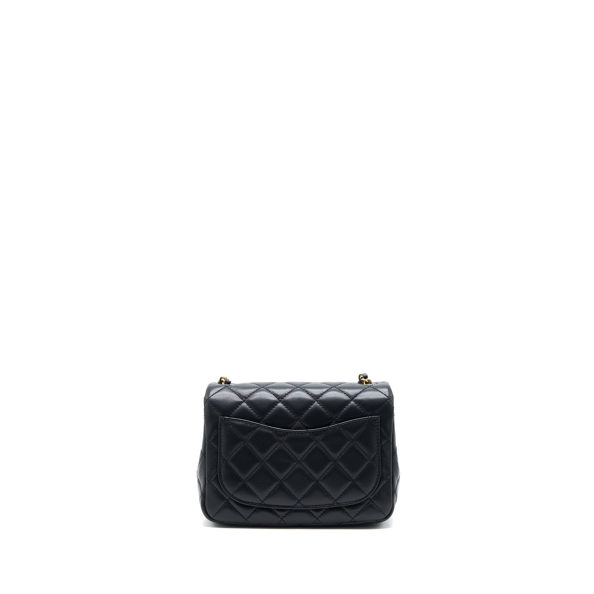 Chanel Pearl Crush Square Flap Lambskin Brushed Black Shoulder Bag