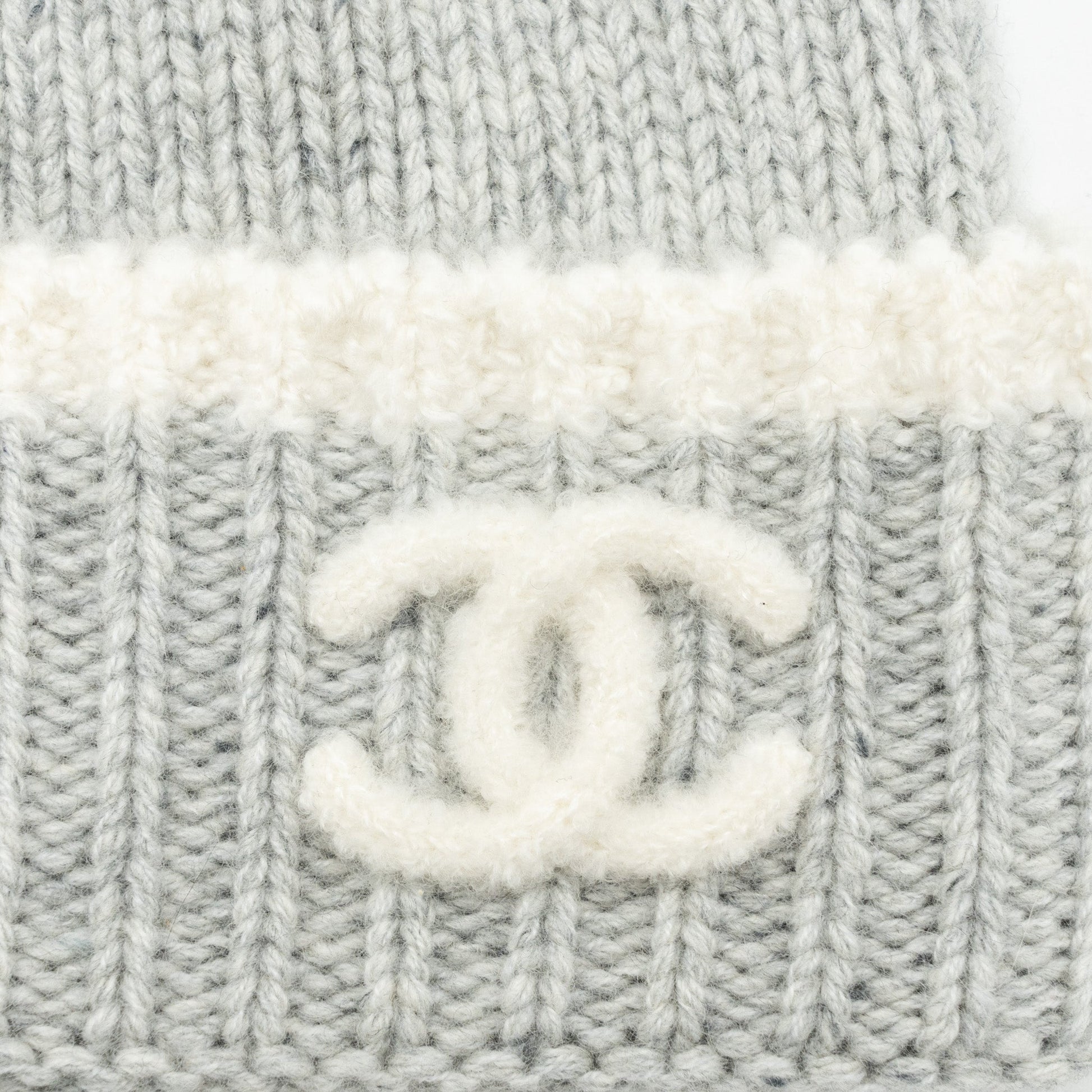 Chanel CC Logo Beanie Cashmere Silk Light Grey Hat