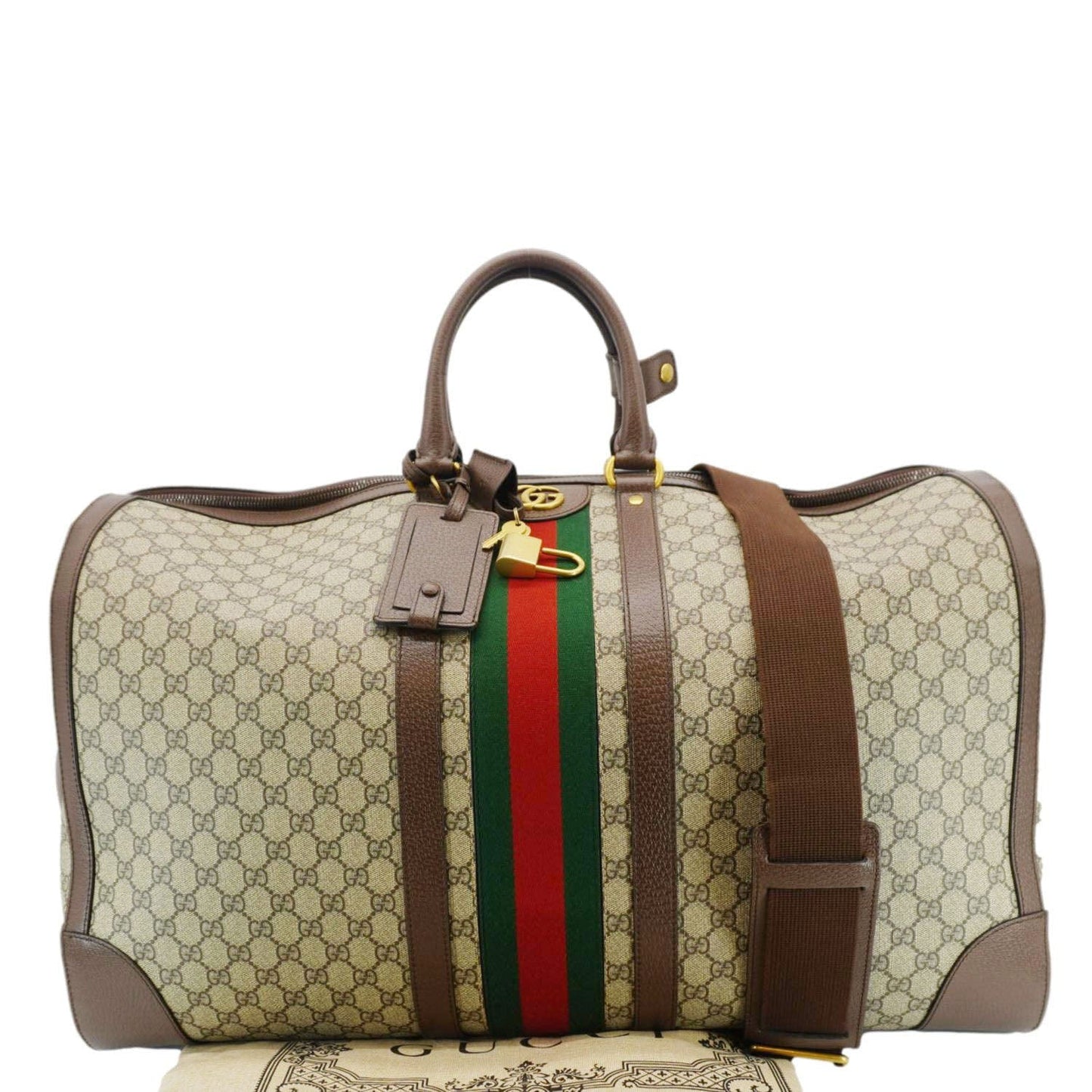Gucci Savoy Web Maxi Supreme Duffle Bag Canvas Beige Travel Bag