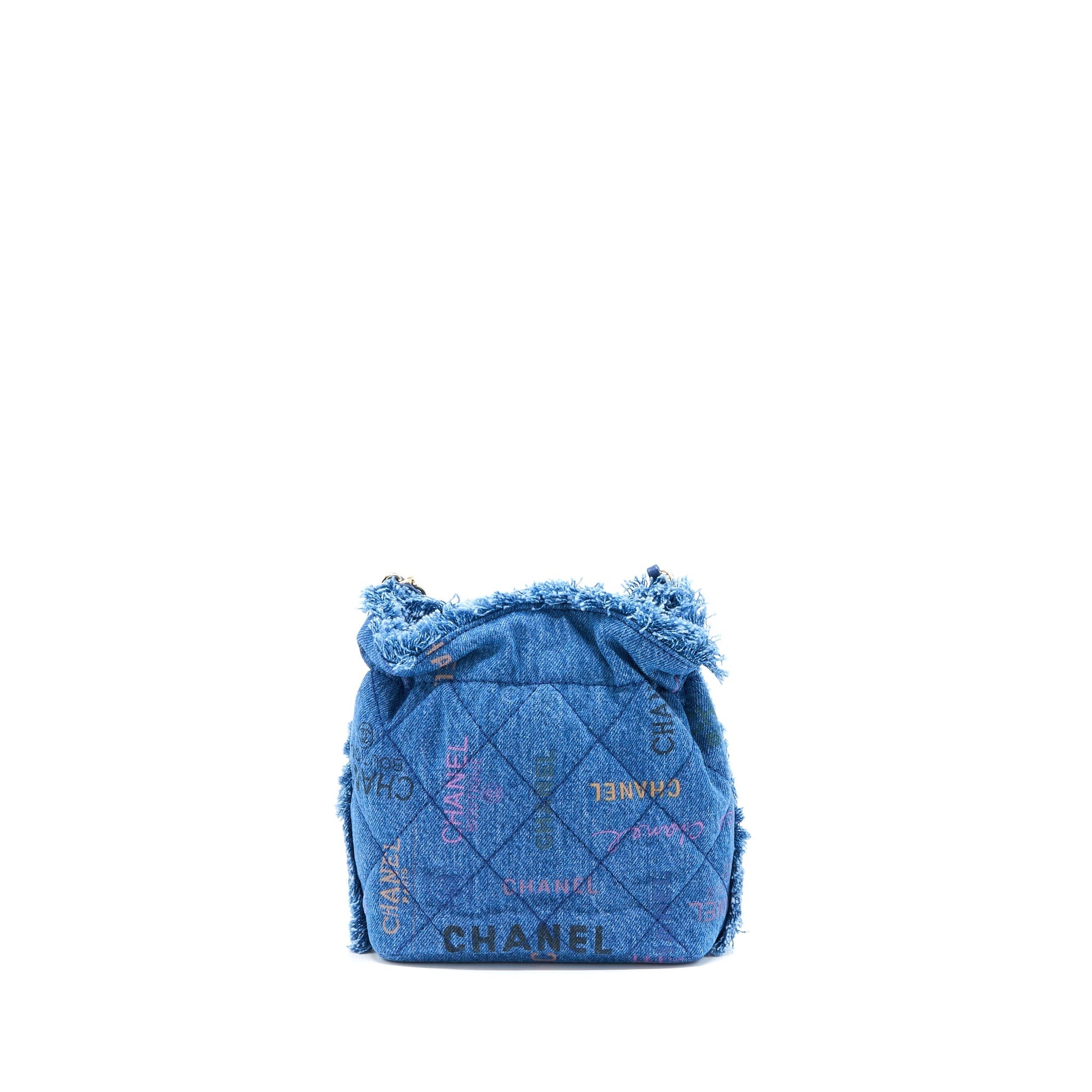 Chanel 22P Denim Bucket LGHW Microchip Blue Small Bucket Bag